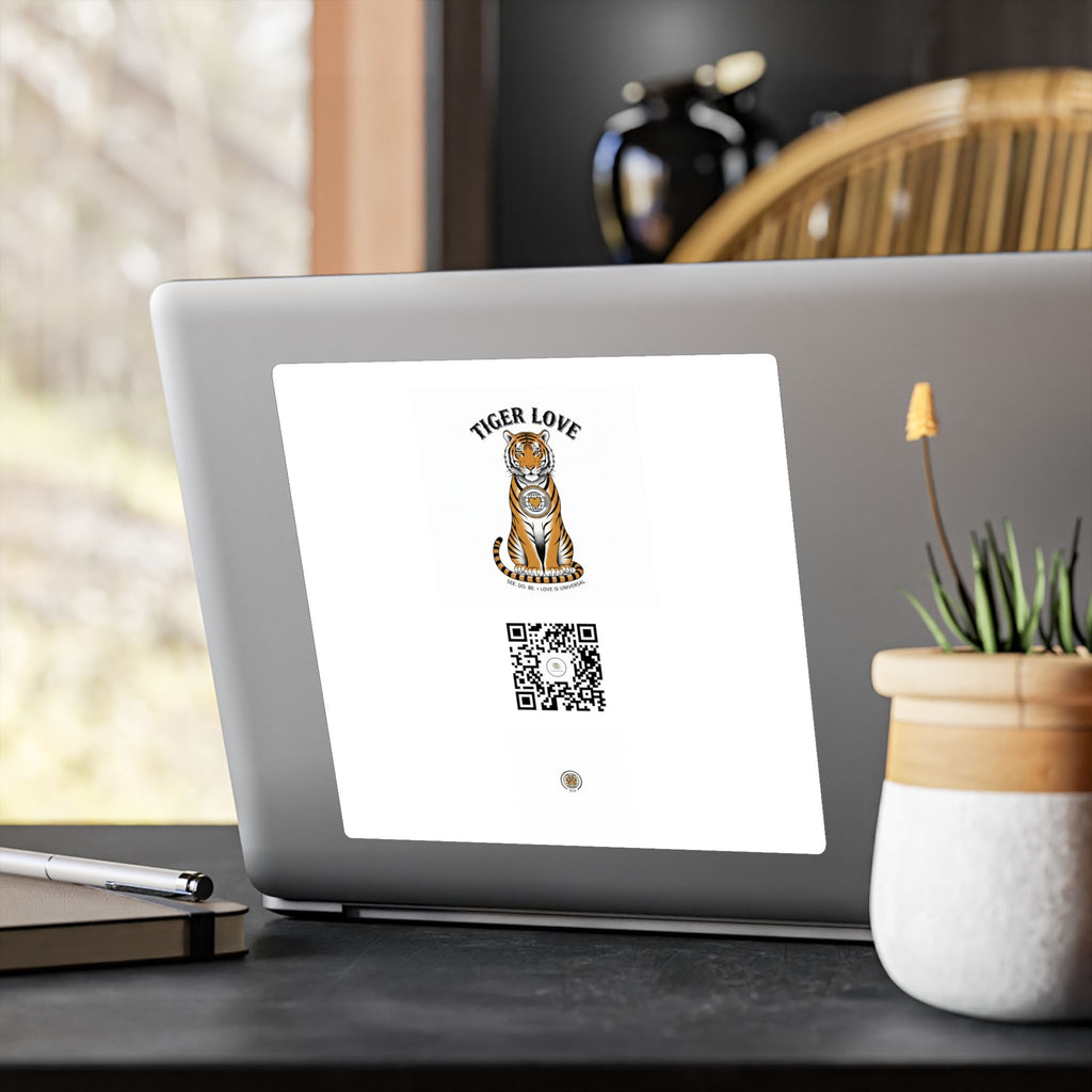 Tiger Love Kiss-Cut Vinyl Decal — QR Code Sticker for Laptops, Water Bottles & Windows