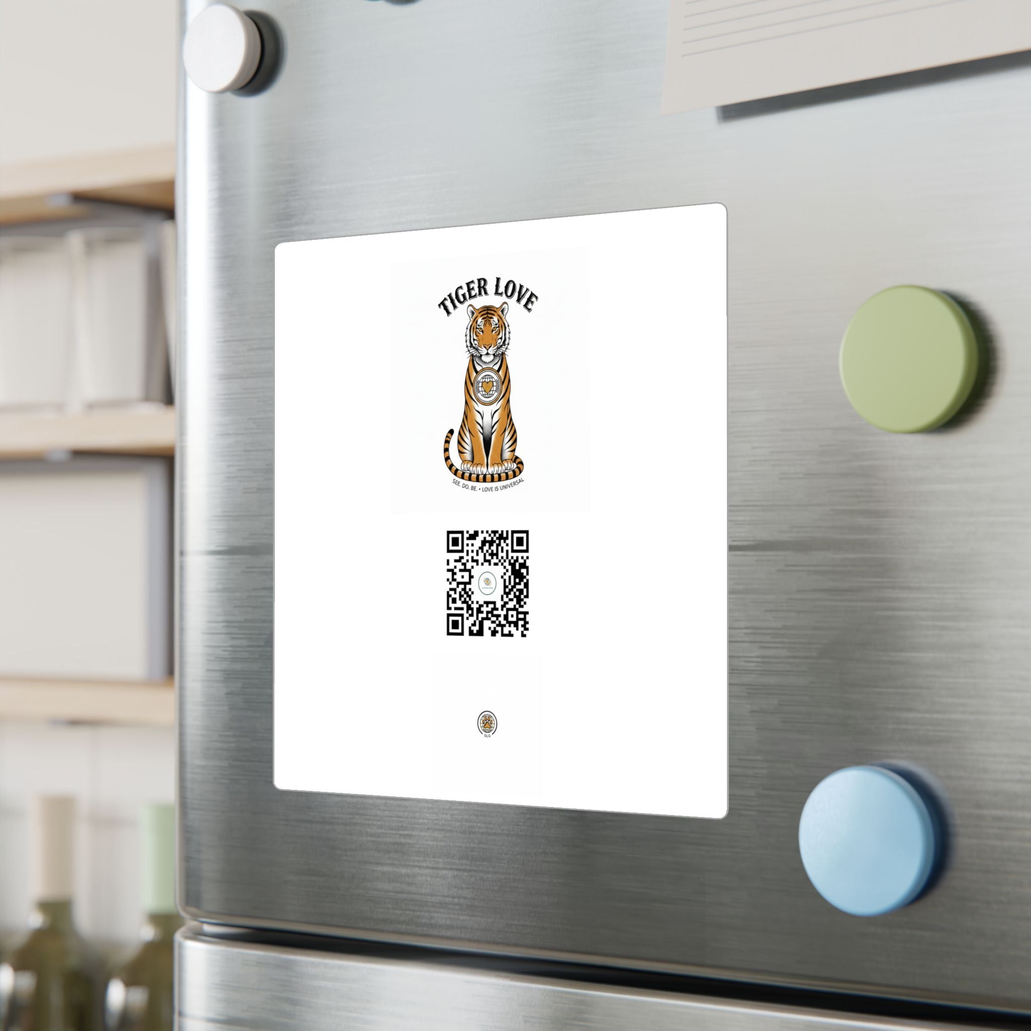Tiger Love Kiss-Cut Vinyl Decal — QR Code Sticker for Laptops, Water Bottles & Windows