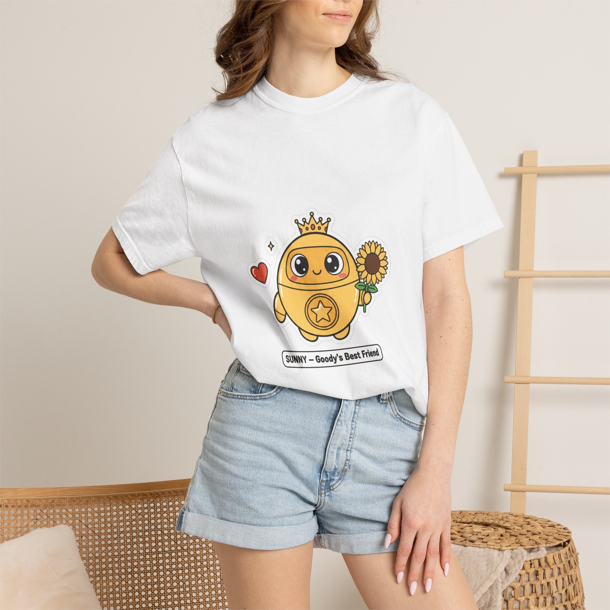 Sunny Robot T-Shirt — "Sunny: Goody's Best Friend" Cute Sunflower Character Tee