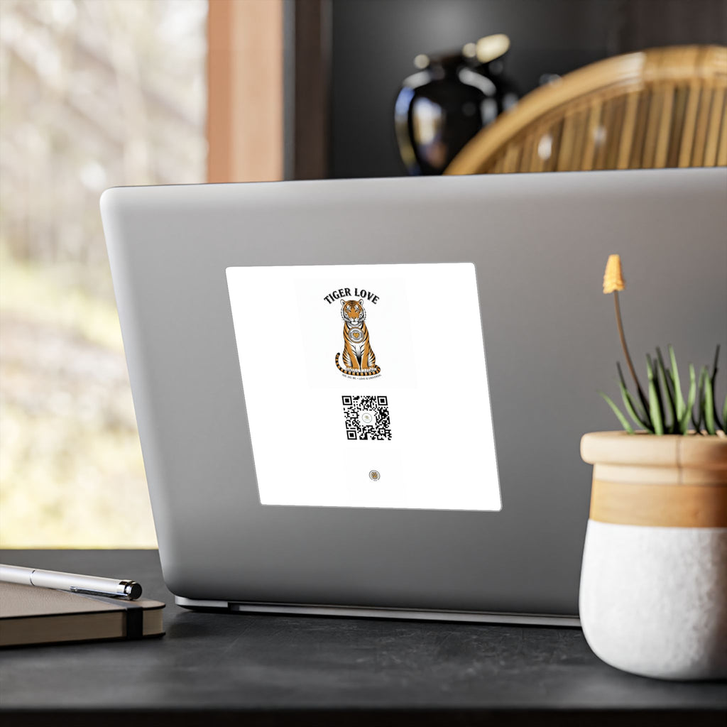 Tiger Love Kiss-Cut Vinyl Decal — QR Code Sticker for Laptops, Water Bottles & Windows