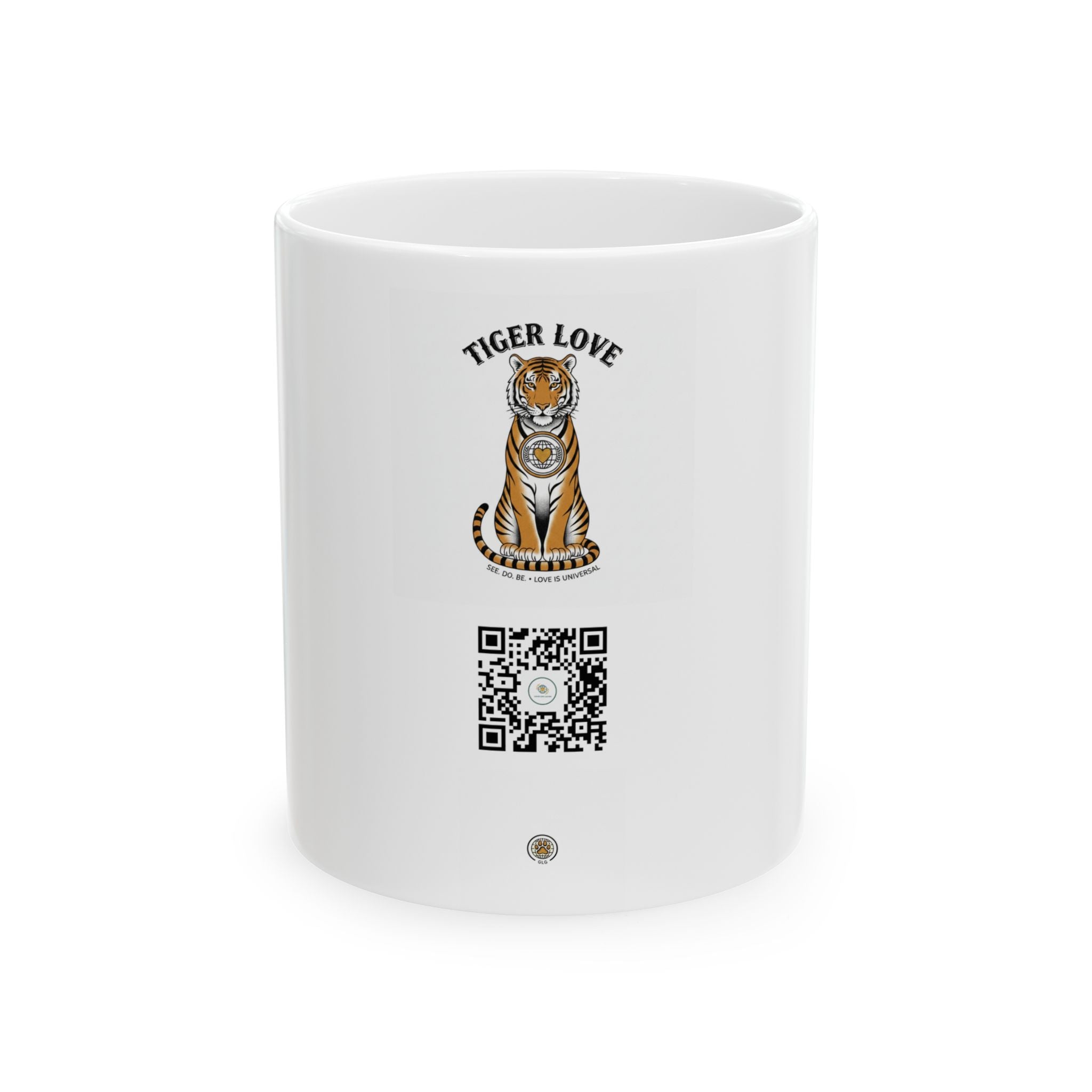 Tiger Love Ceramic Mug (11oz, 15oz) — Cute Tiger Graphic & QR Code Coffee Cup
