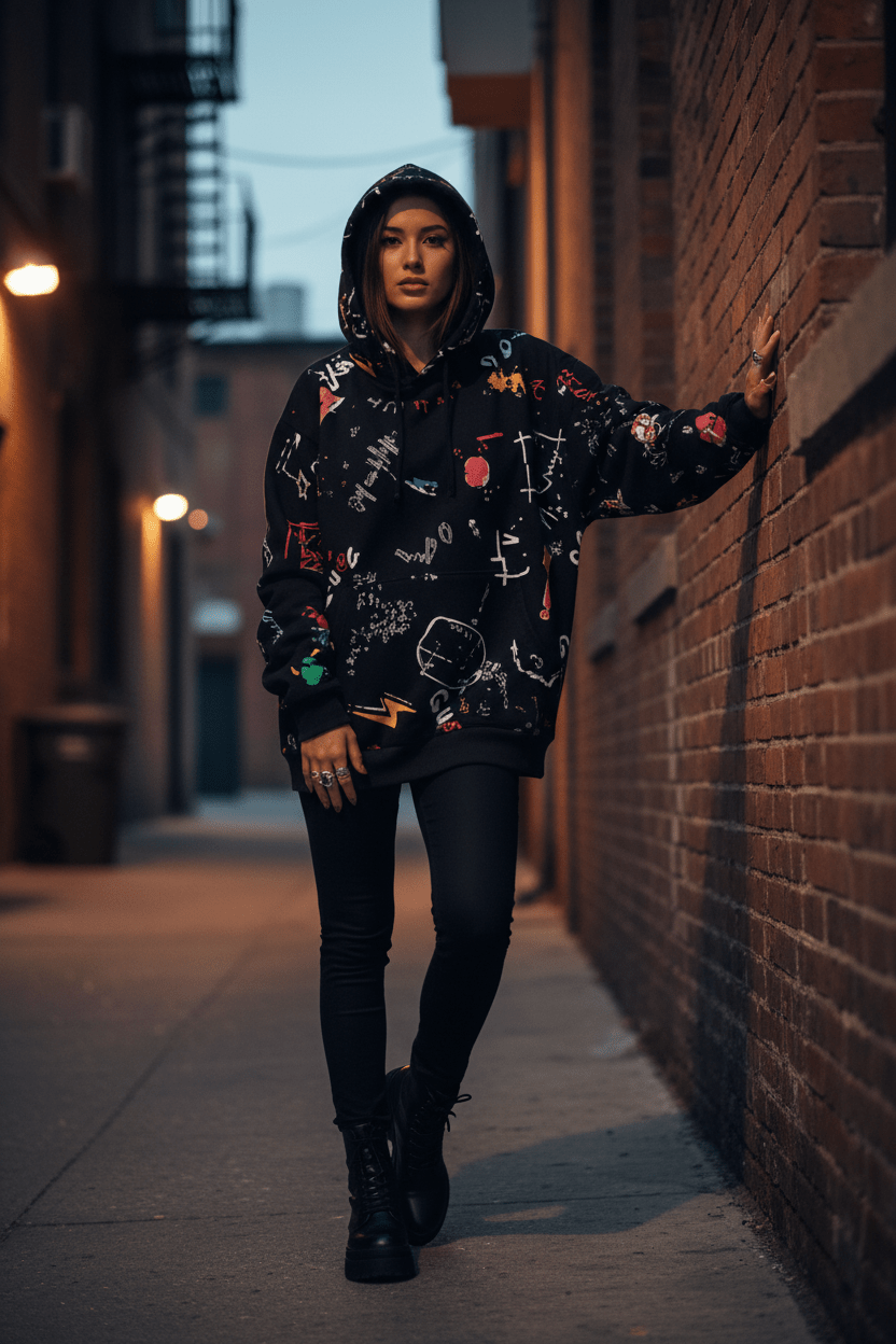 All - Over Graffiti Print Hoodie – Unisex Oversized Streetwear - Good Life Goods