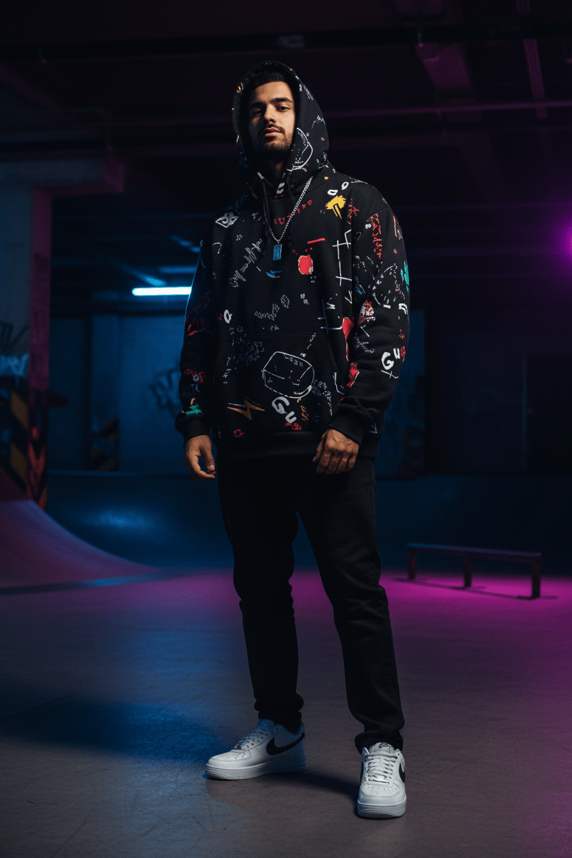 All - Over Graffiti Print Hoodie – Unisex Oversized Streetwear - Good Life Goods