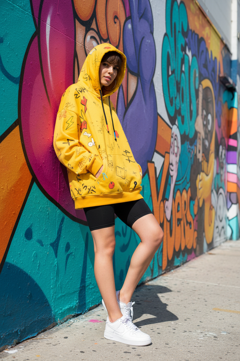 All - Over Graffiti Print Hoodie – Unisex Oversized Streetwear - Good Life Goods