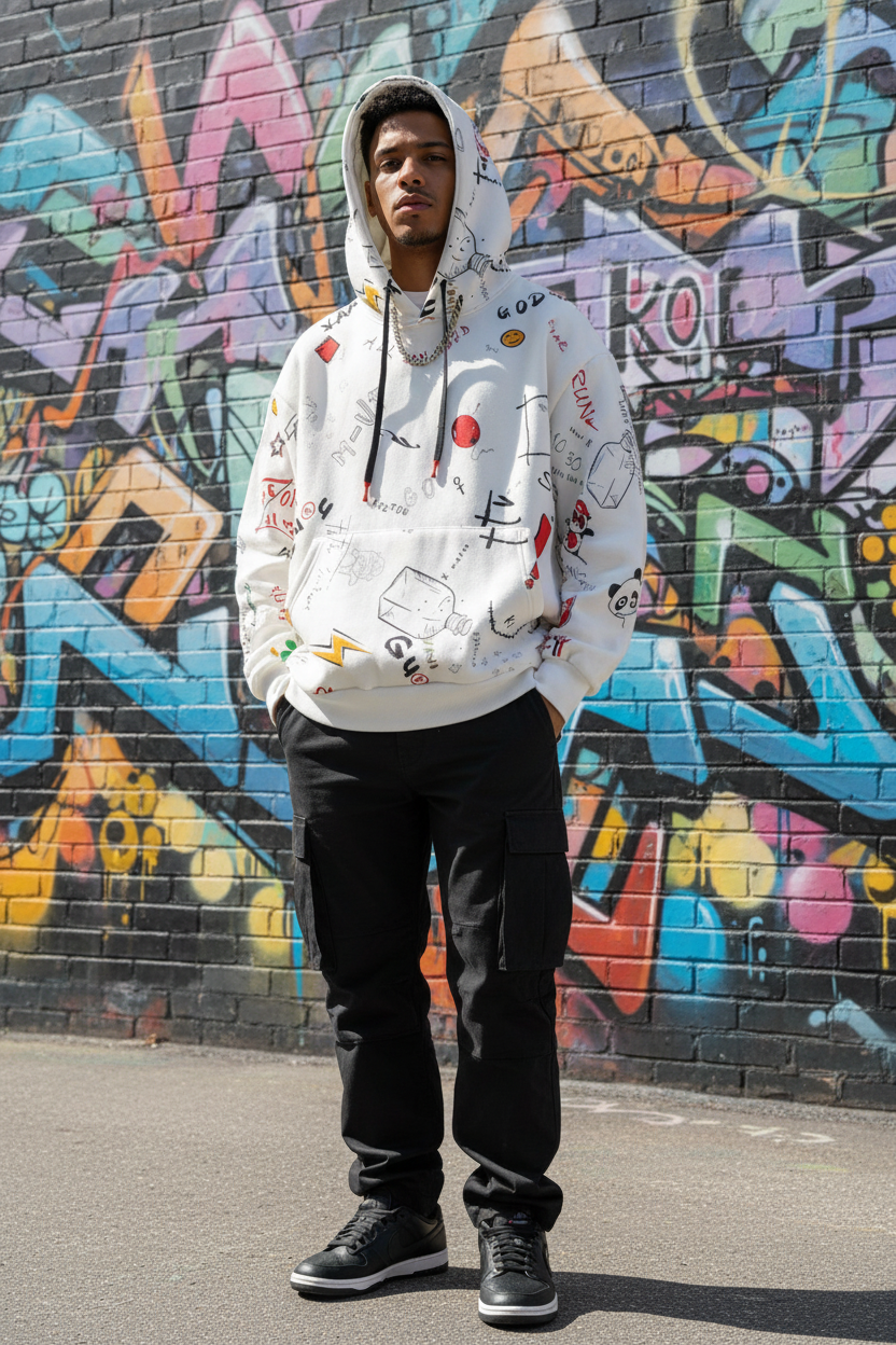 All - Over Graffiti Print Hoodie – Unisex Oversized Streetwear - Good Life Goods