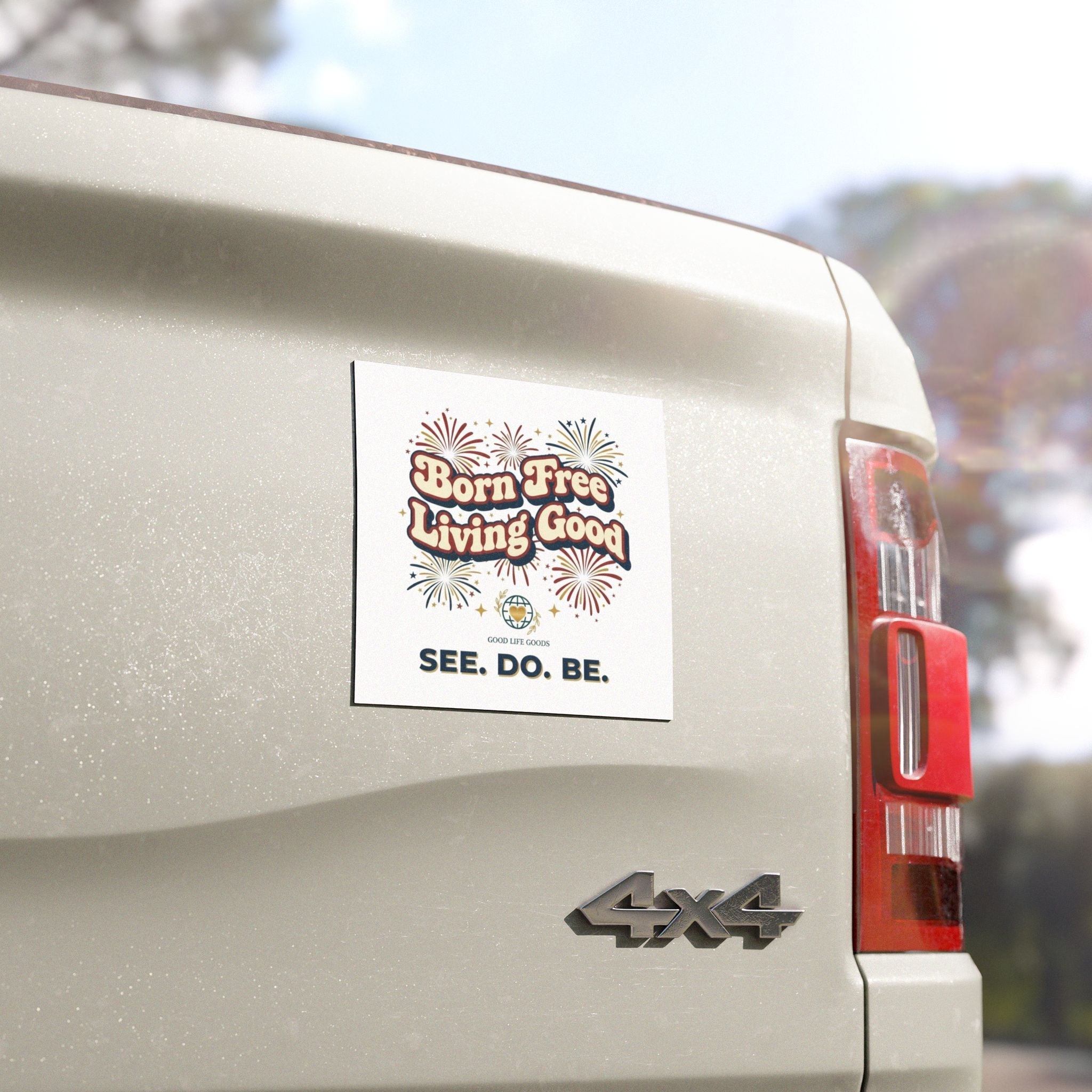 Born Free Living Good Car Magnet — Retro Fireworks 'See. Do. Be.' Design - Good Life Goods
