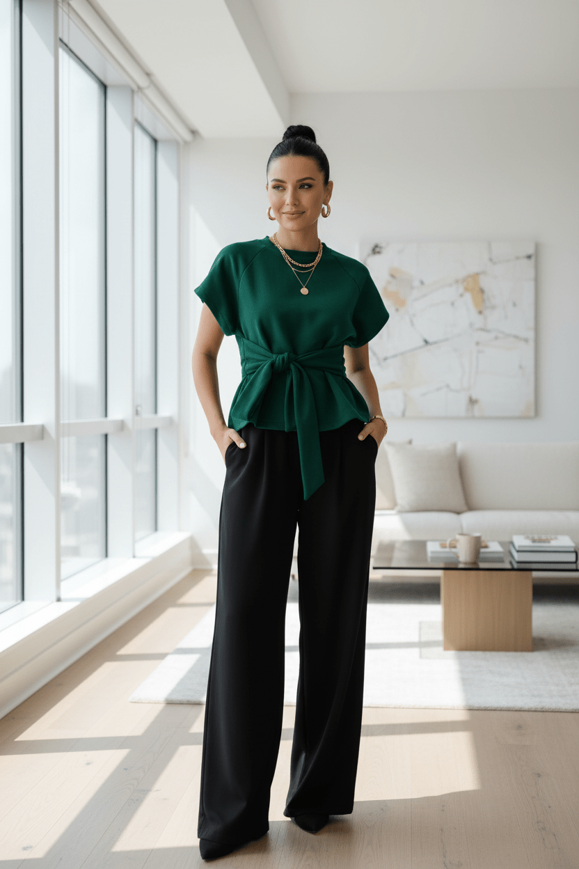 Bow - Tie Waist Sweatshirt Top – Women's Cinched Casual Chic - Good Life Goods