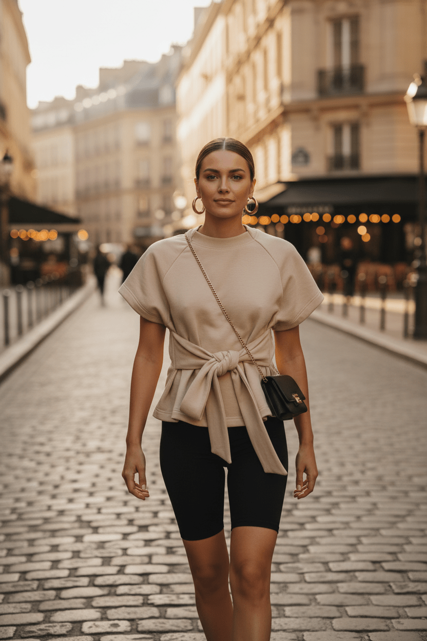 Bow - Tie Waist Sweatshirt Top – Women's Cinched Casual Chic - Good Life Goods