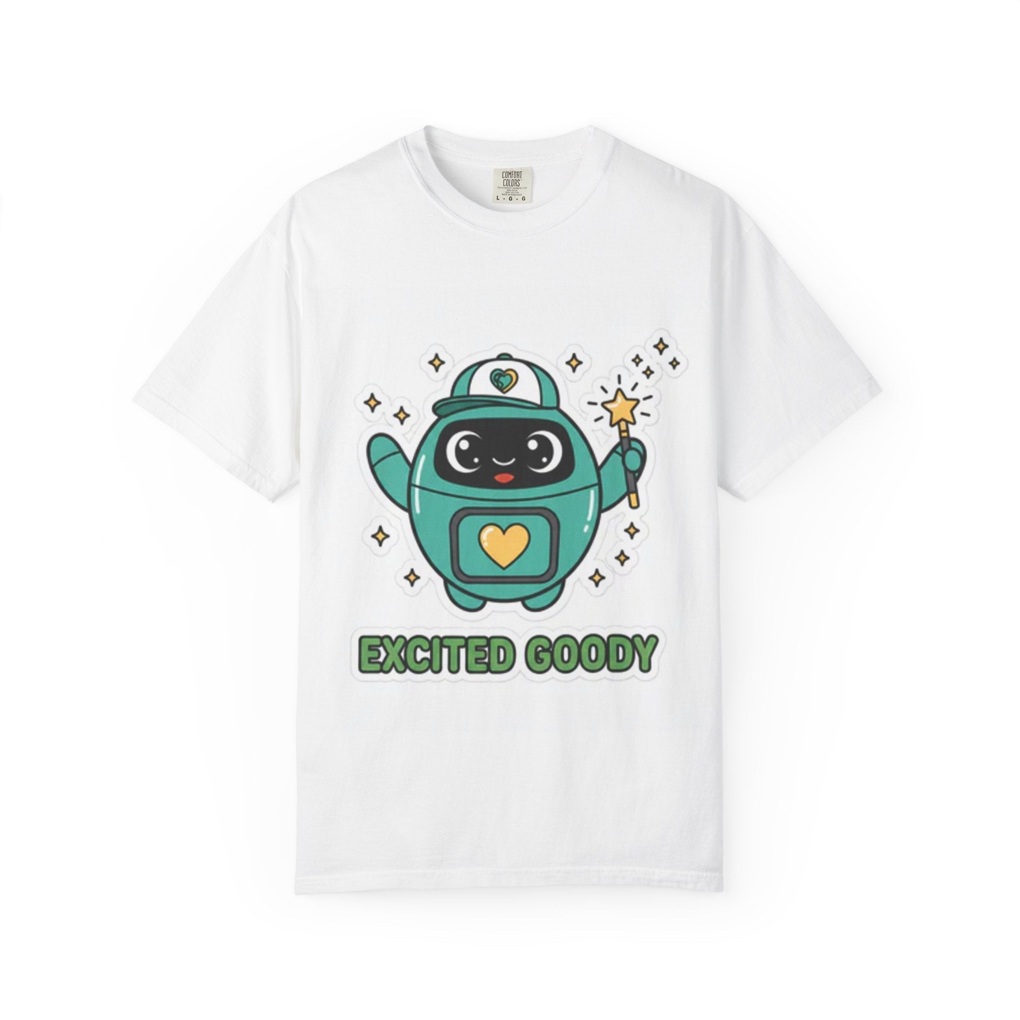 Excited Goody Adult T-Shirt | Goody Universe Magic Wand Robot Graphic Tee - Good Life Goods