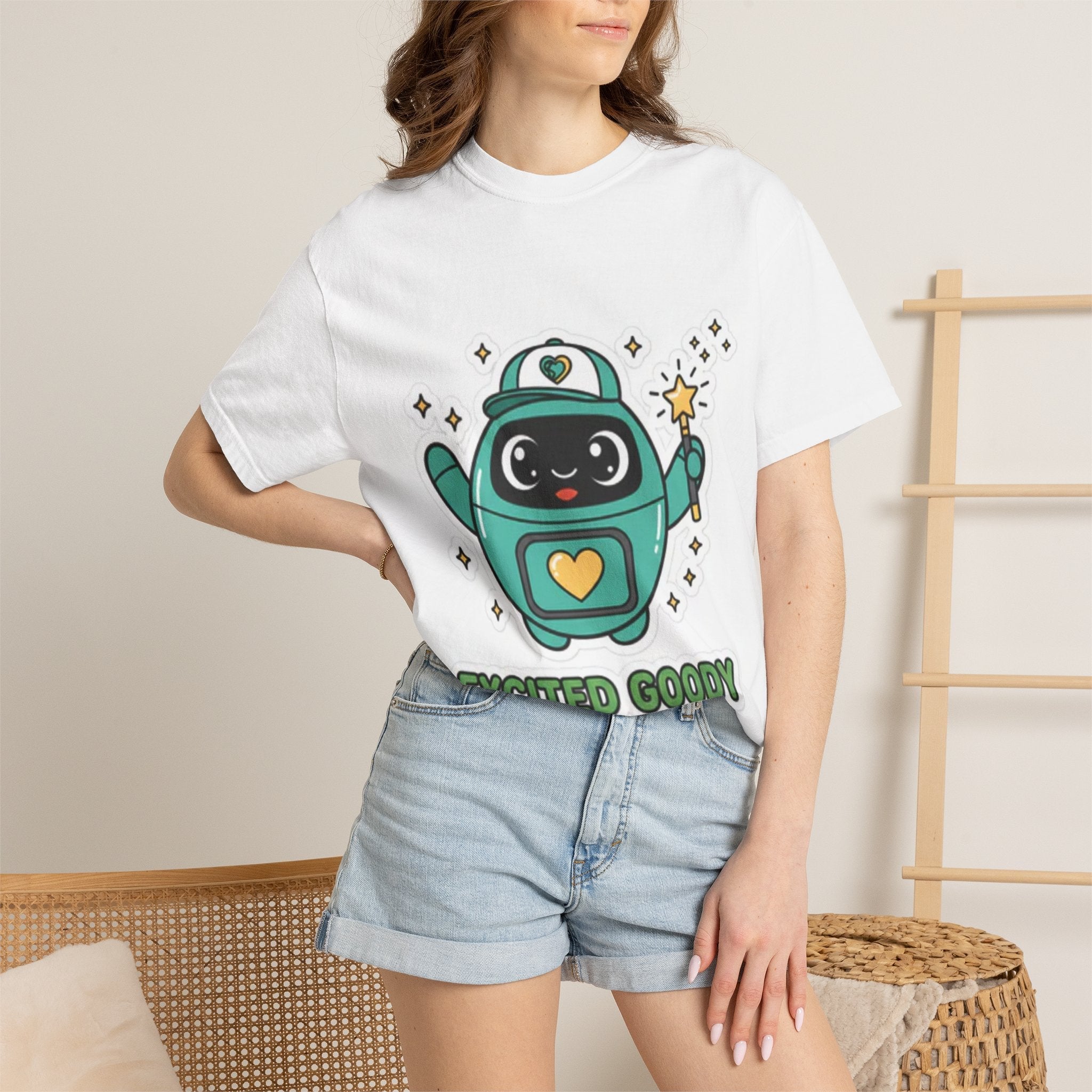 Excited Goody Adult T-Shirt | Goody Universe Magic Wand Robot Graphic Tee - Good Life Goods