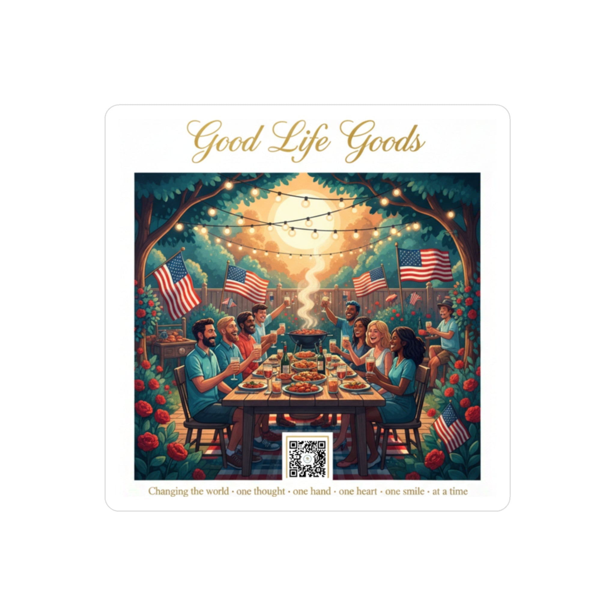 Good Life Goods Vinyl Sticker — Patriotic Backyard BBQ Dinner Scene Kiss‑Cut Decal - Good Life Goods