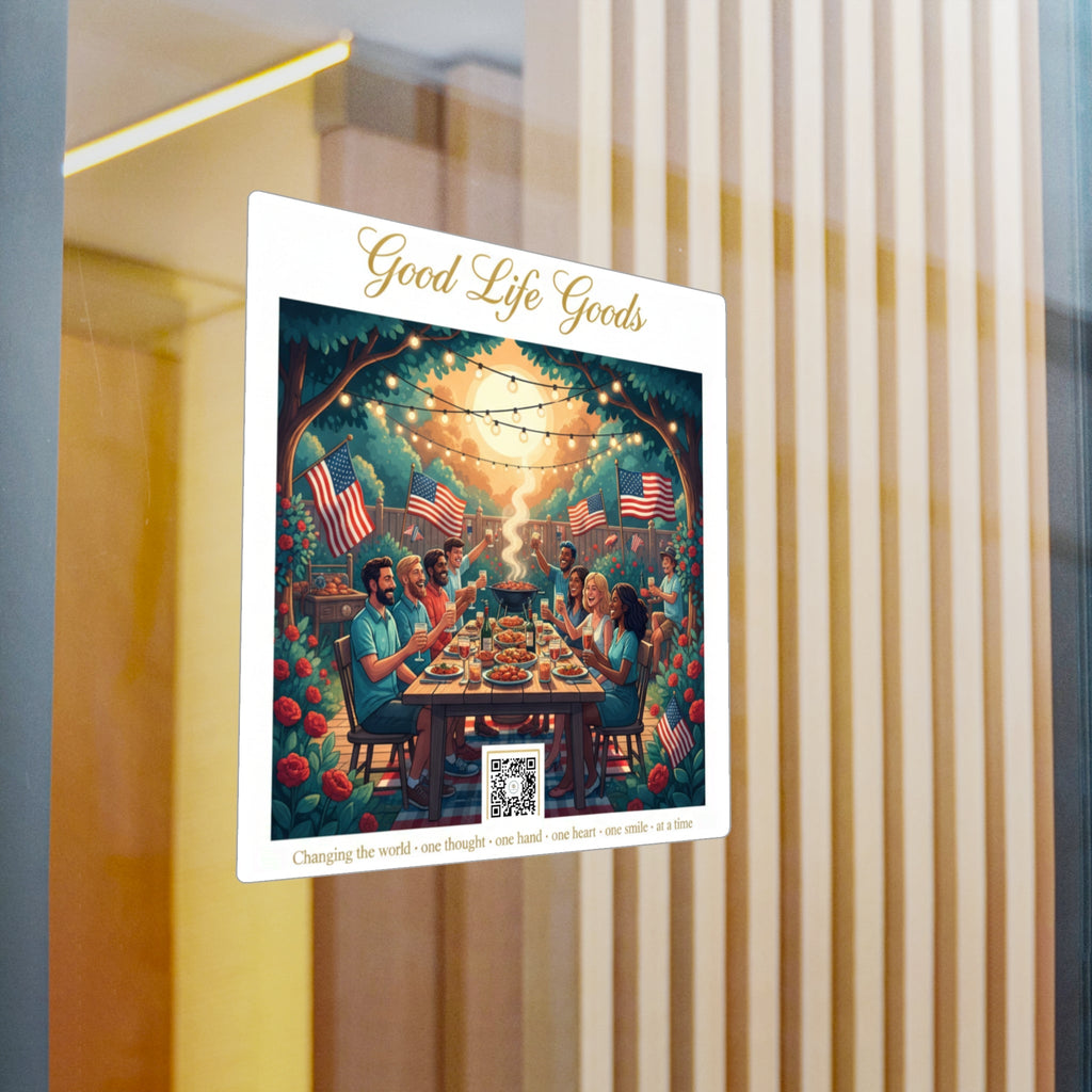 Good Life Goods Vinyl Sticker — Patriotic Backyard BBQ Dinner Scene Kiss‑Cut Decal - Good Life Goods