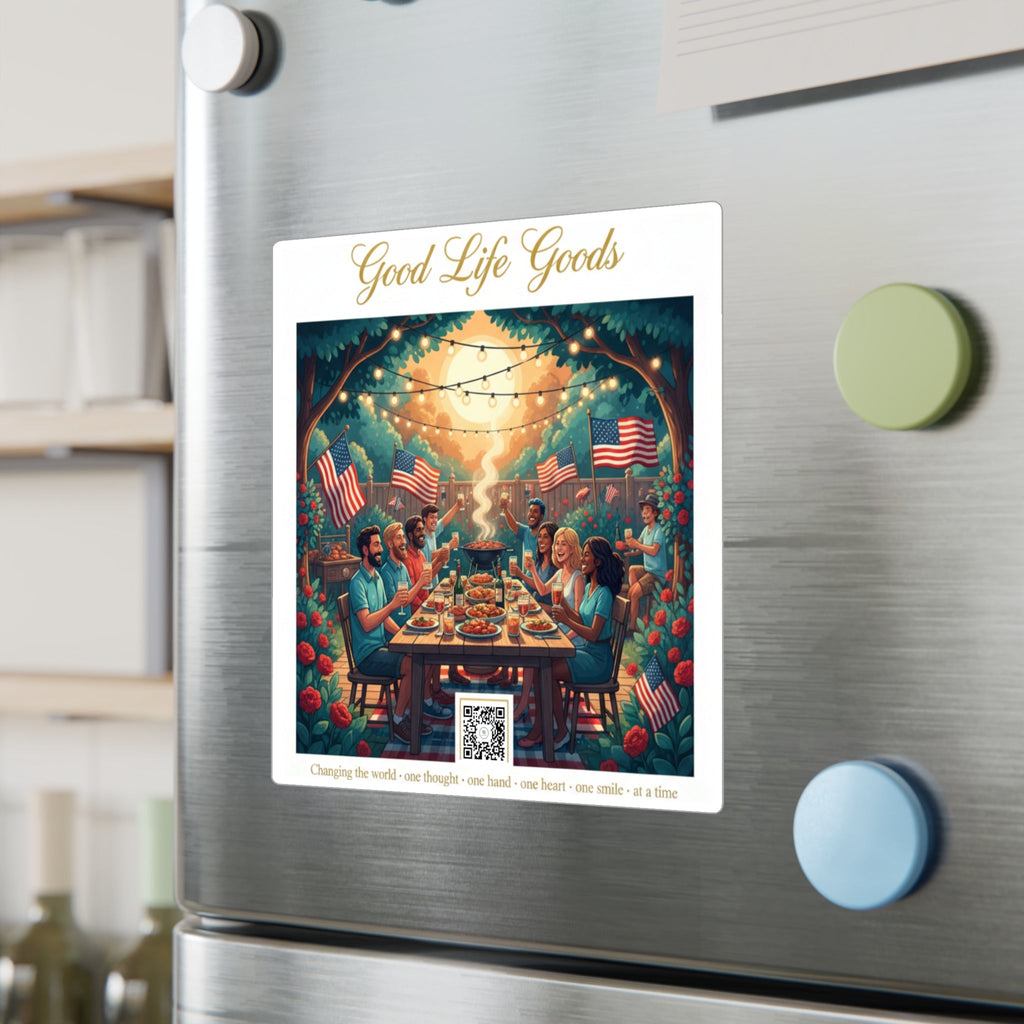 Good Life Goods Vinyl Sticker — Patriotic Backyard BBQ Dinner Scene Kiss‑Cut Decal - Good Life Goods