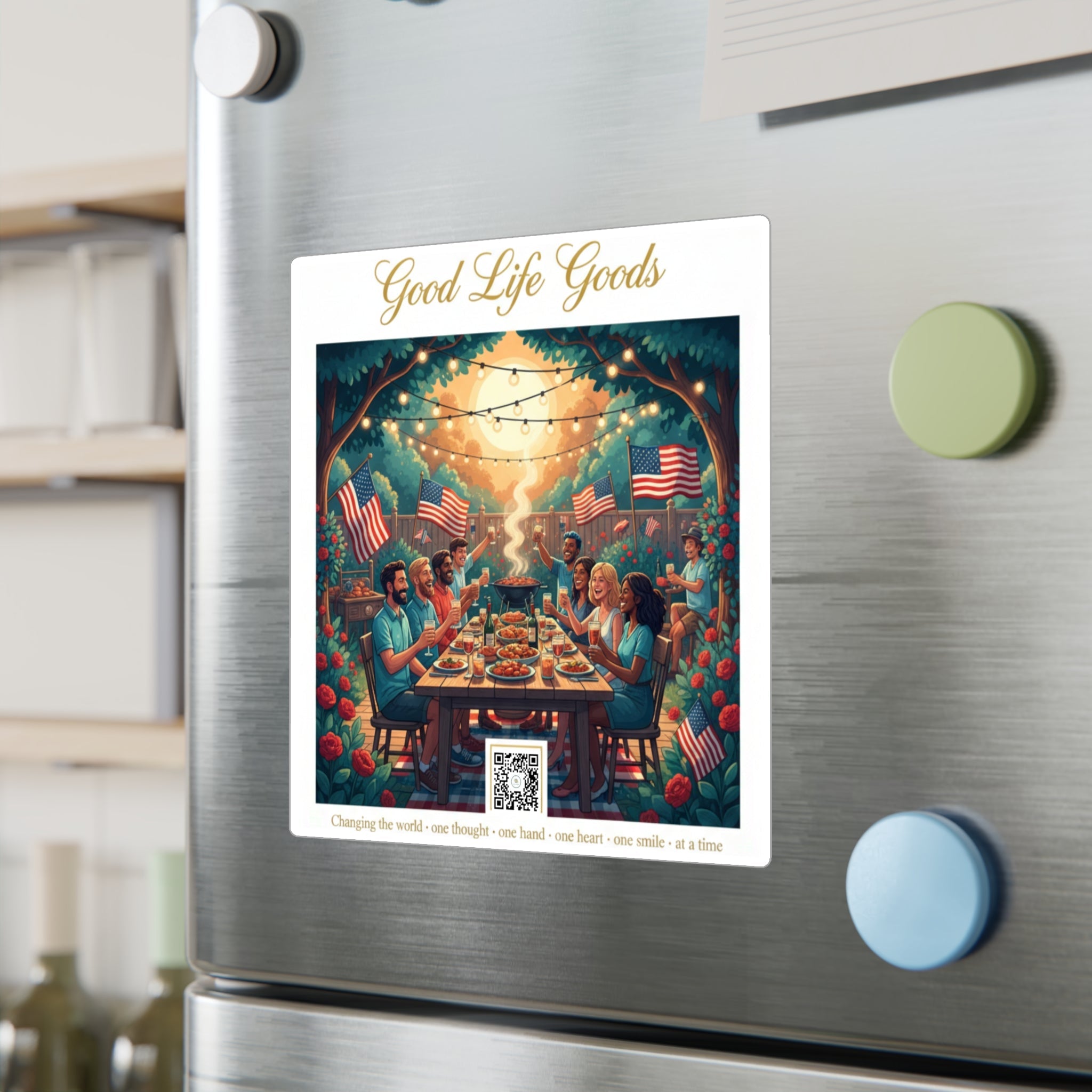 Good Life Goods Vinyl Sticker — Patriotic Backyard BBQ Dinner Scene Kiss‑Cut Decal - Good Life Goods