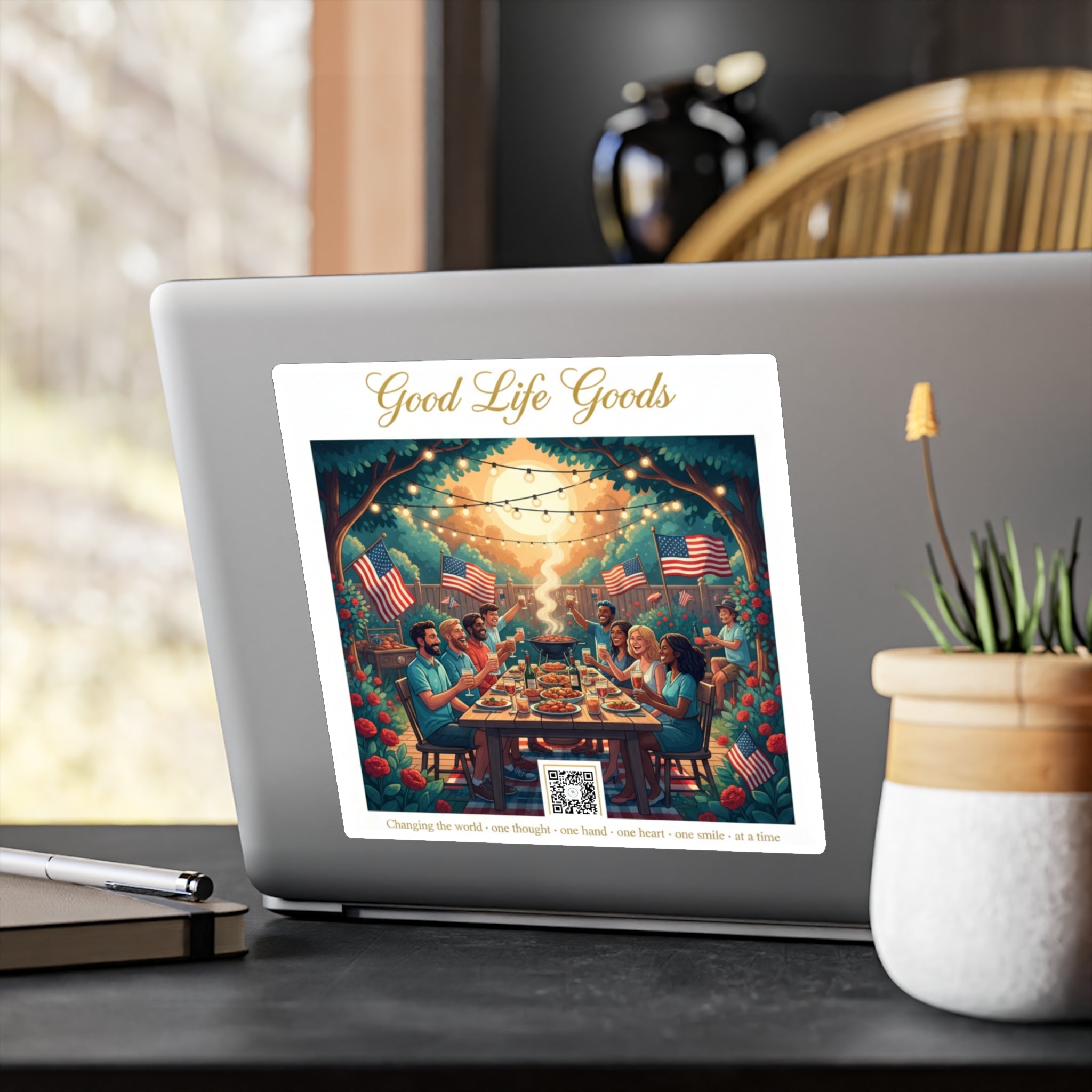 Good Life Goods Vinyl Sticker — Patriotic Backyard BBQ Dinner Scene Kiss‑Cut Decal - Good Life Goods