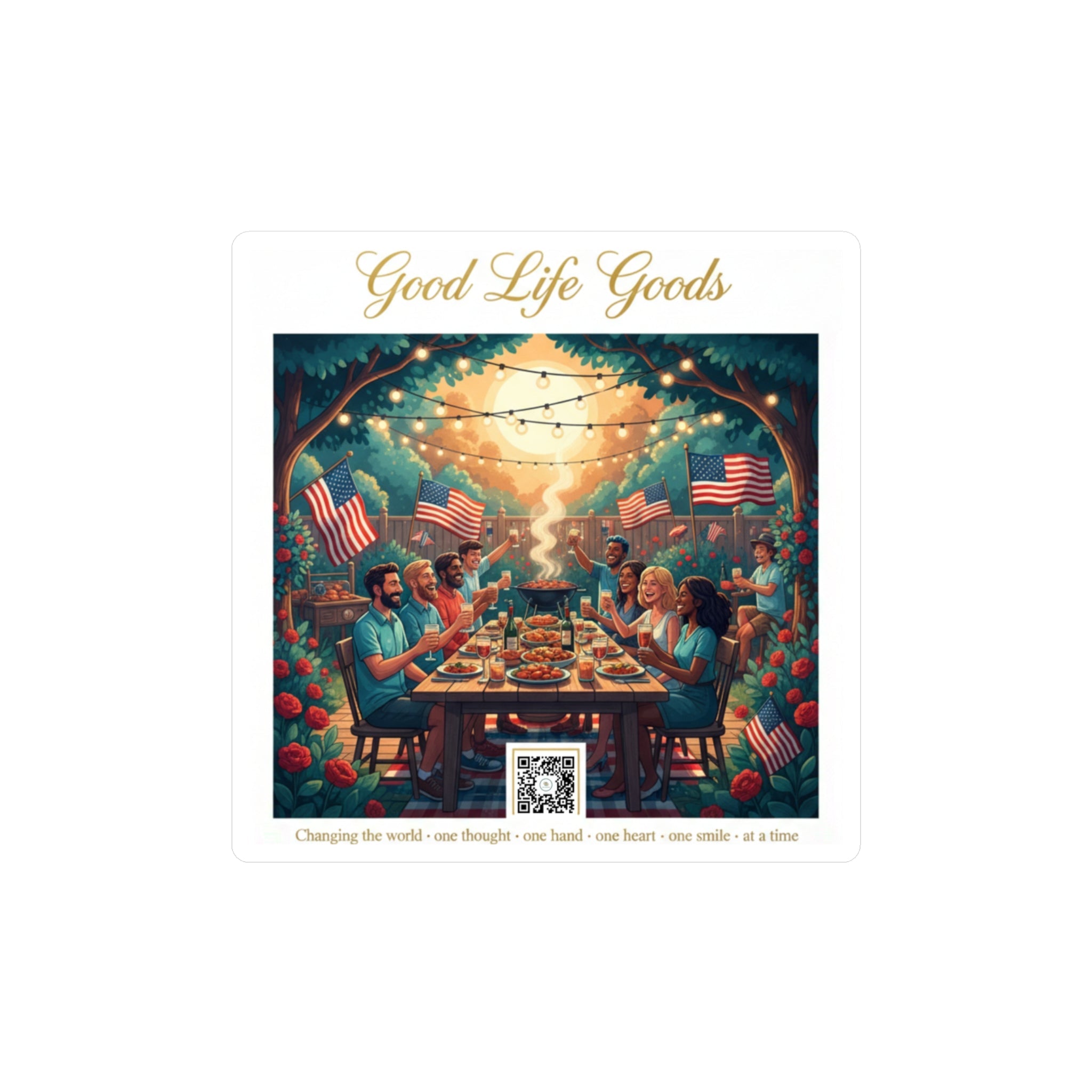 Good Life Goods Vinyl Sticker — Patriotic Backyard BBQ Dinner Scene Kiss‑Cut Decal - Good Life Goods