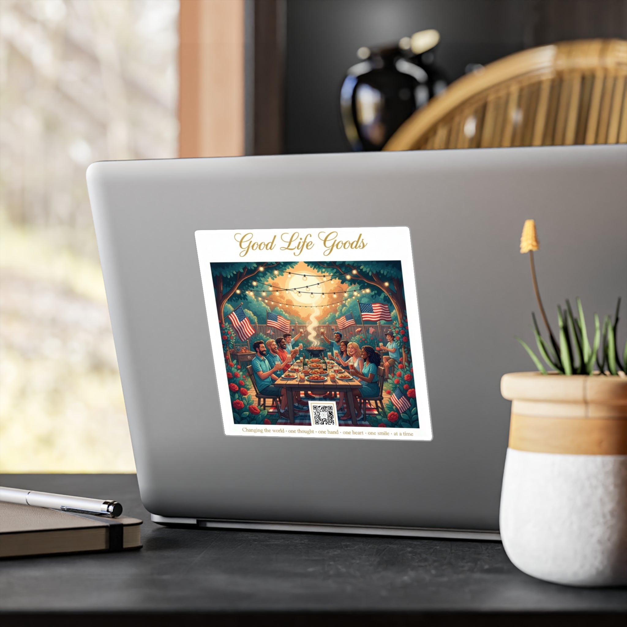 Good Life Goods Vinyl Sticker — Patriotic Backyard BBQ Dinner Scene Kiss‑Cut Decal - Good Life Goods