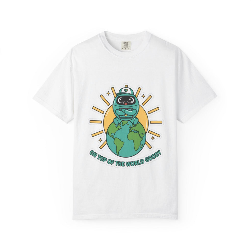 Goody On Top of the World Adult T-Shirt | Goody Universe Robot Graphic Tee - Good Life Goods