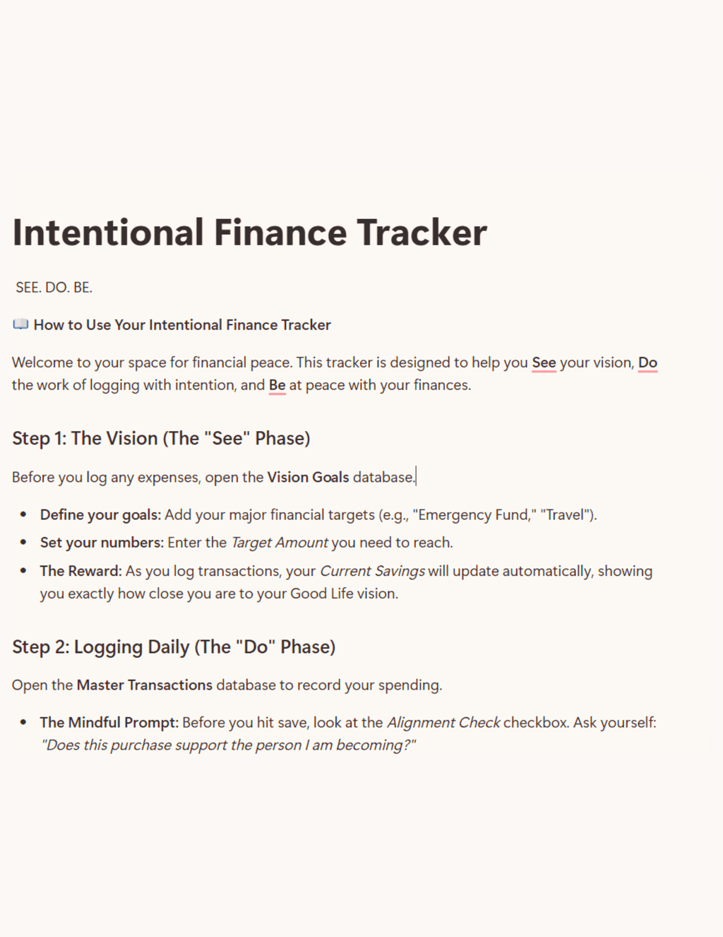 Intentional Finance Tracker | Notion Template, Money Mindset Journal (Digital Download) - Good Life Goods