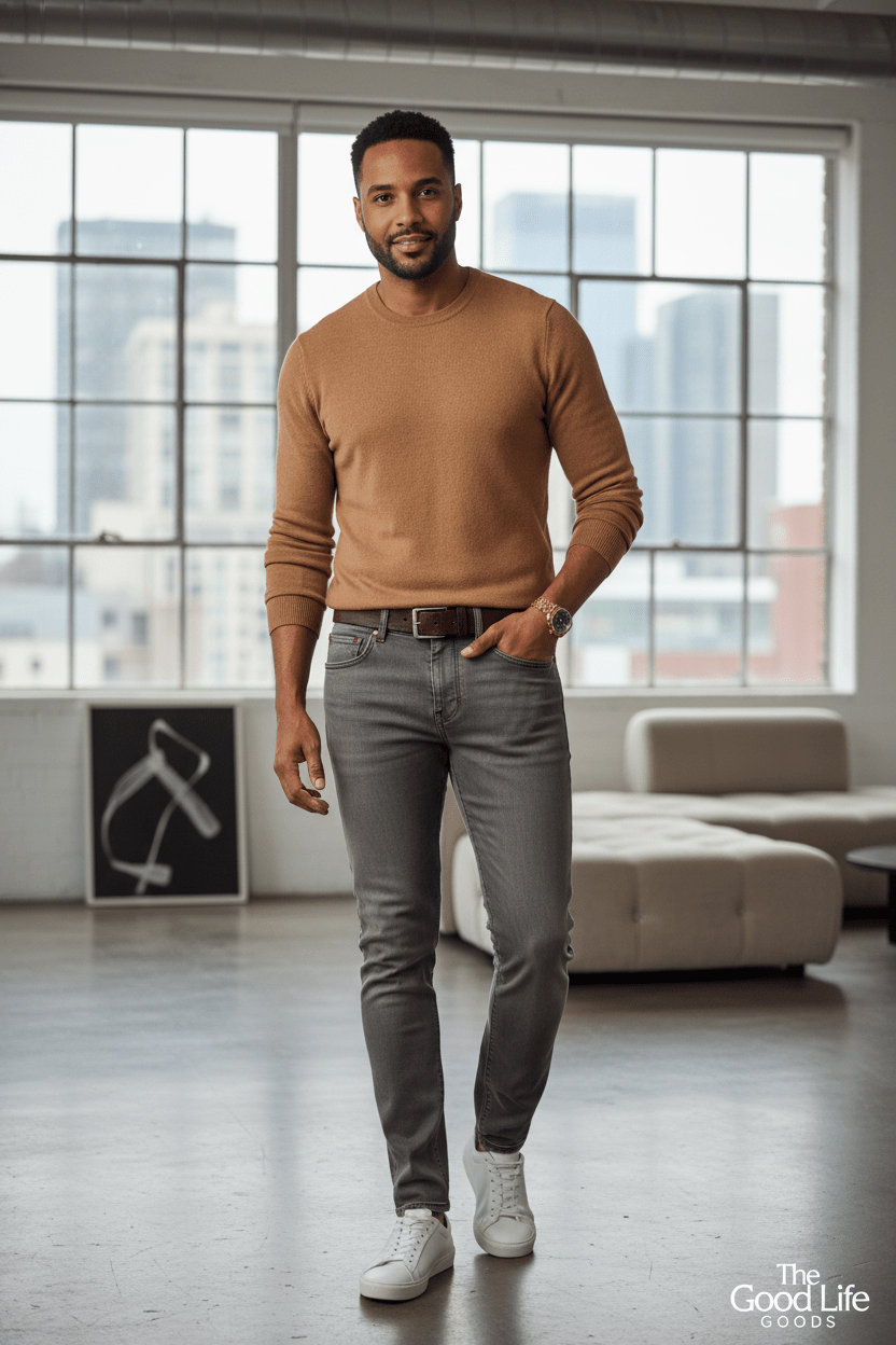 Men's Classic Stretch Slim Denim Jeans – Red Accent Detail | 5 Colors - Good Life Goods
