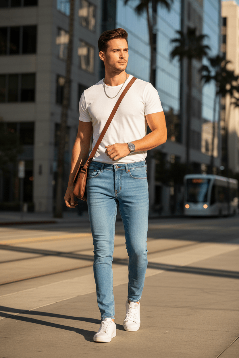 Men's Classic Stretch Slim Denim Jeans – Red Accent Detail | 5 Colors - Good Life Goods