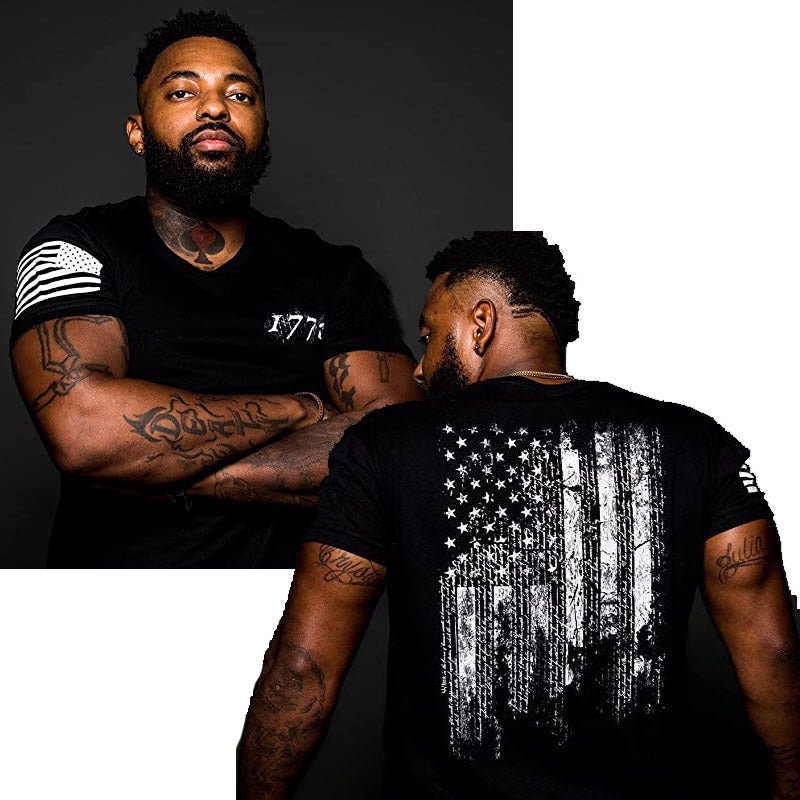 Men's Patriotic Graphic T-Shirt – 1776 US Flag & Whiskey Print - Good Life Goods