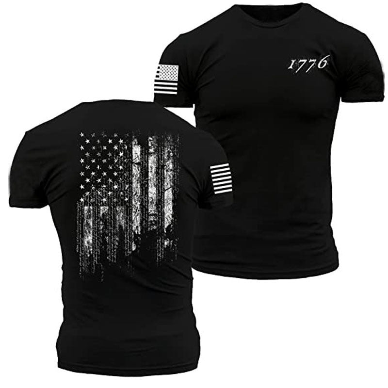 Men's Patriotic Graphic T-Shirt – 1776 US Flag & Whiskey Print - Good Life Goods