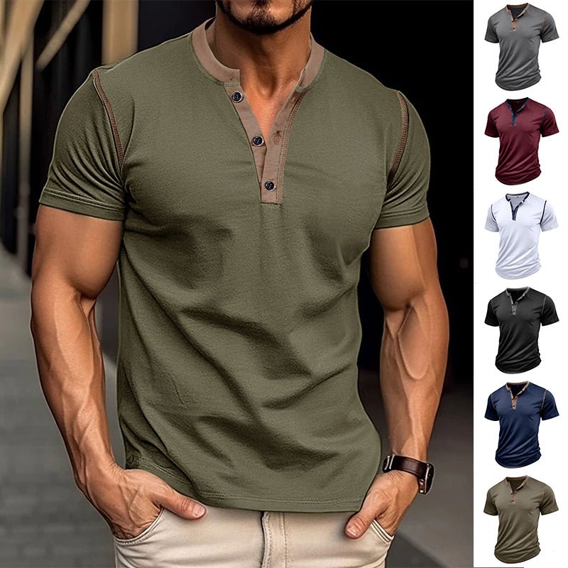 Men's Short Sleeve Polo Shirt – V - Neck Button Summer Top - Good Life Goods