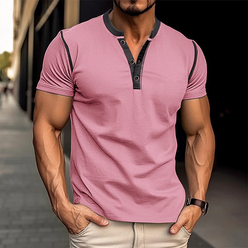 Men's Short Sleeve Polo Shirt – V - Neck Button Summer Top - Good Life Goods