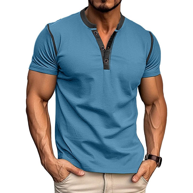 Men's Short Sleeve Polo Shirt – V - Neck Button Summer Top - Good Life Goods