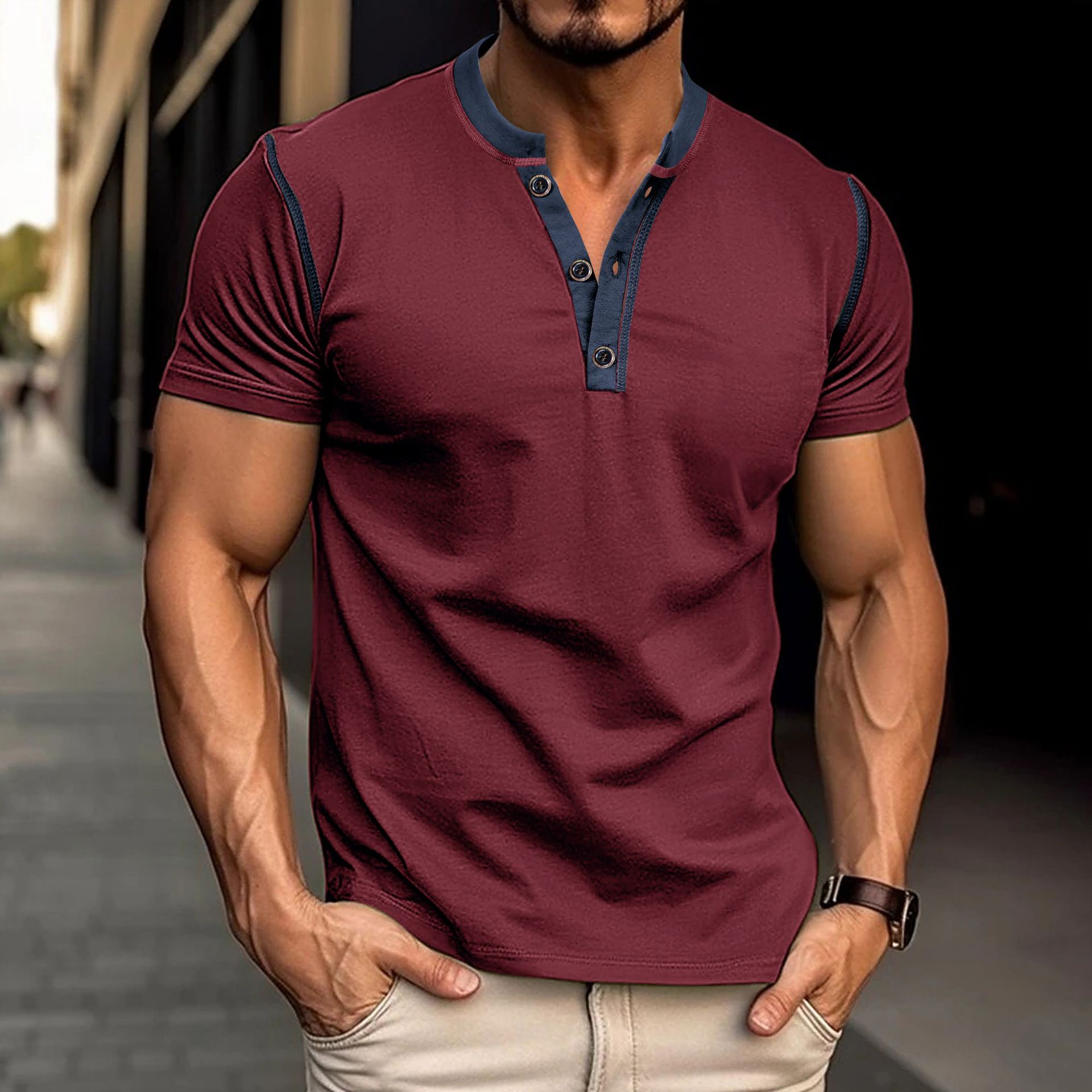 Men's Short Sleeve Polo Shirt – V - Neck Button Summer Top - Good Life Goods