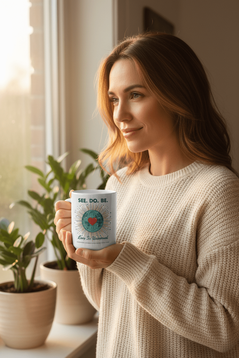 See. Do. Be. 15oz Ceramic Mug — Love Is Universal Globe Heart Design - Good Life Goods