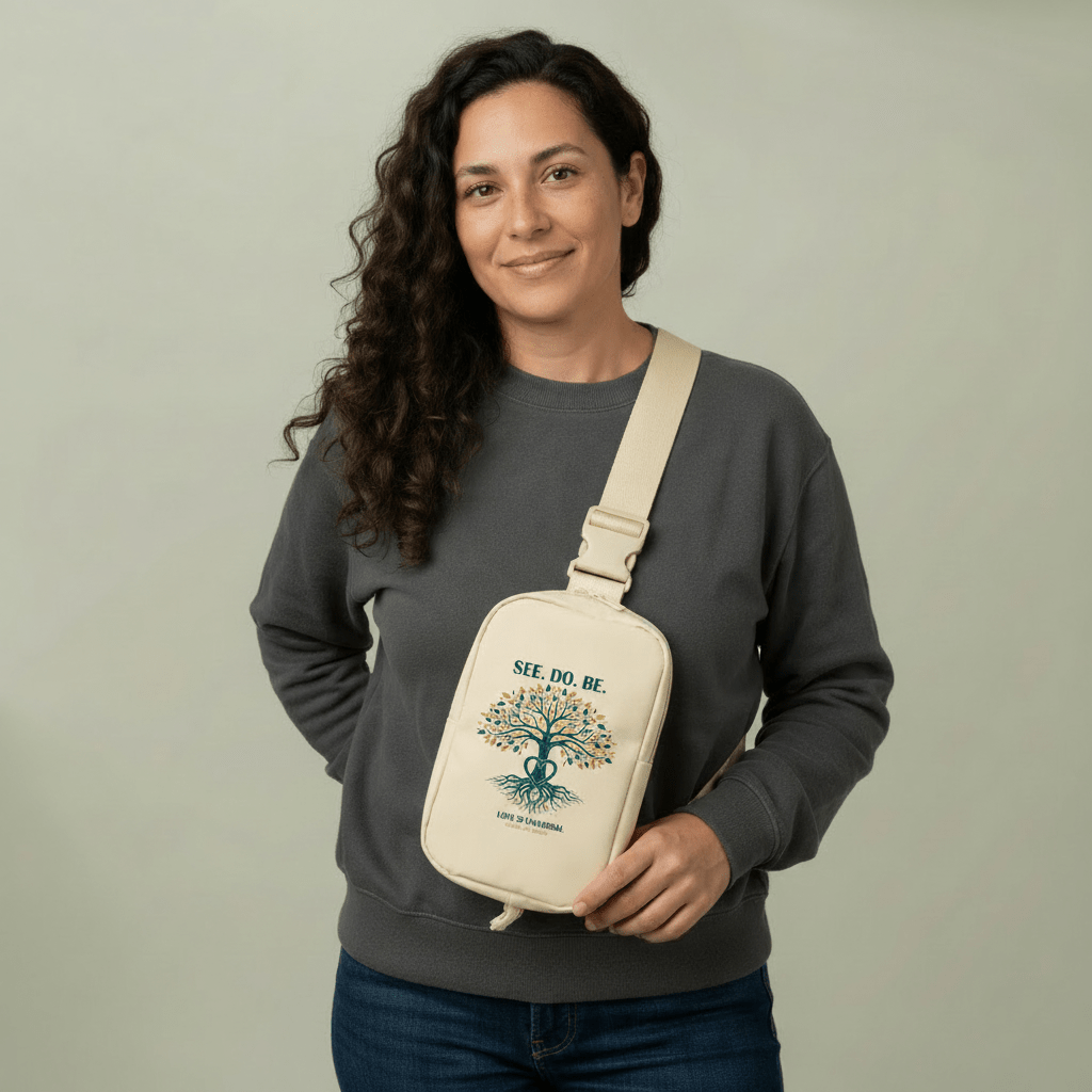 See. Do. Be. Embroidered Explorer Sling Bag — Tree of Life, 'Love Is Universal' Travel Crossbody - Good Life Goods
