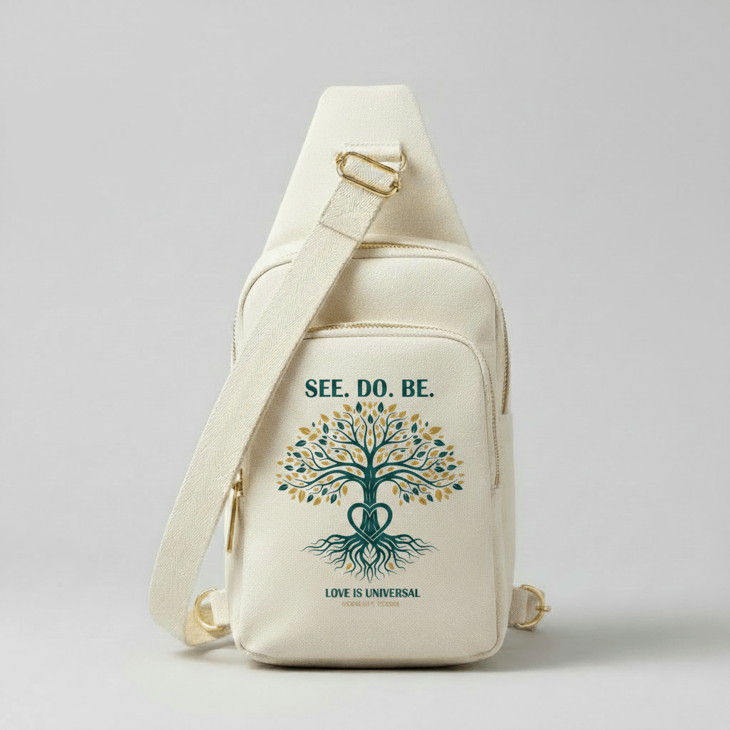 See. Do. Be. Embroidered Explorer Sling Bag — Tree of Life, 'Love Is Universal' Travel Crossbody - Good Life Goods