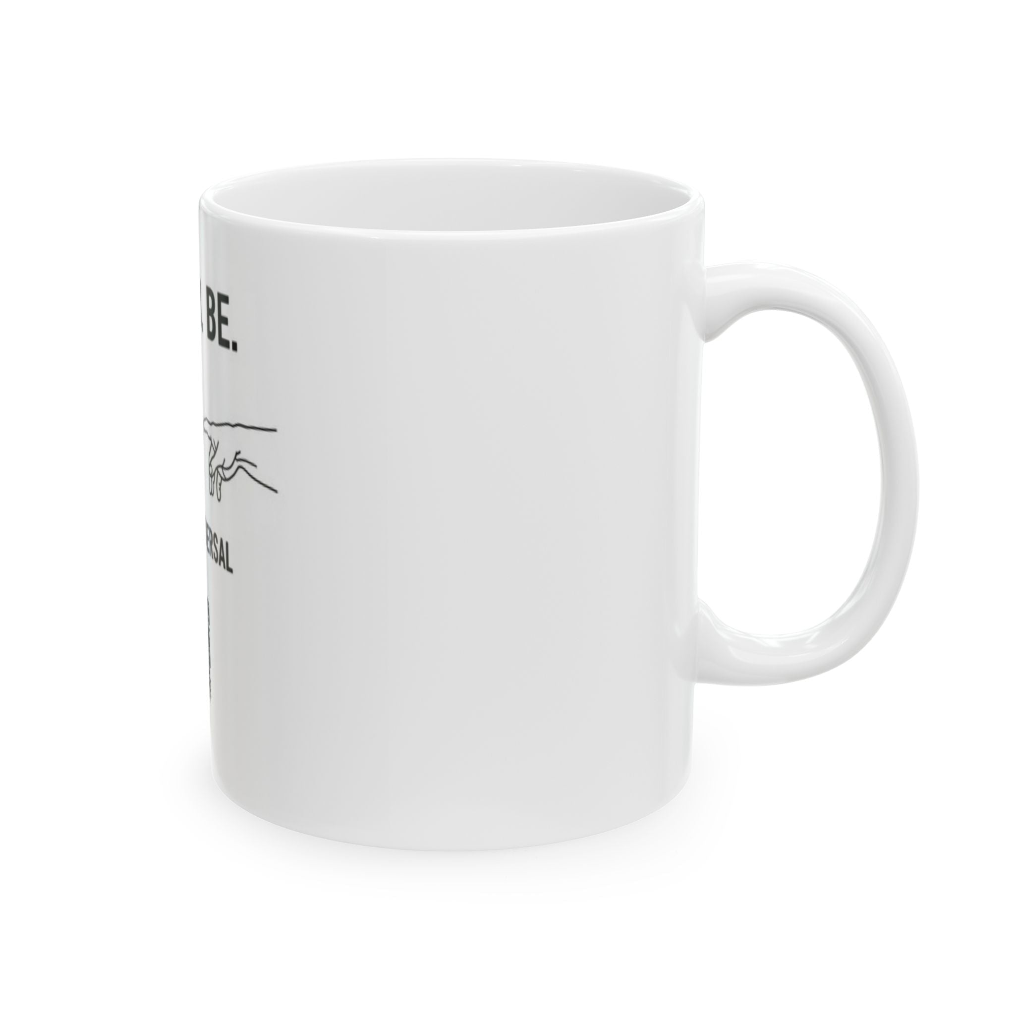 SEE. DO. BE. Love Is Universal Ceramic Mug — Two Hands Globe Heart QR Code Coffee Cup - Good Life Goods
