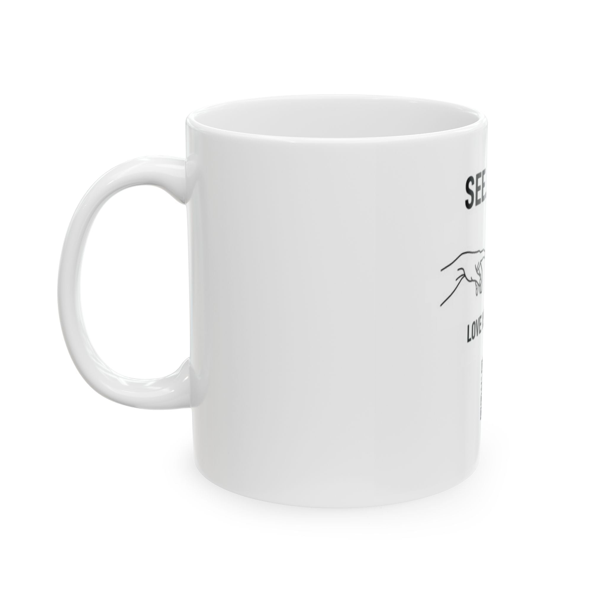 SEE. DO. BE. Love Is Universal Ceramic Mug — Two Hands Globe Heart QR Code Coffee Cup - Good Life Goods