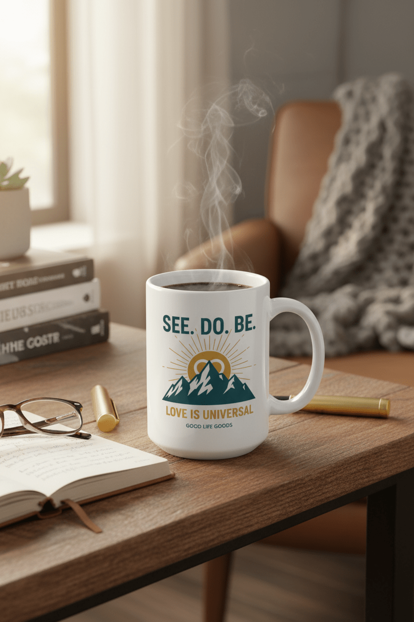 See. Do. Be. Mountain Mug — Love Is Universal 15oz Ceramic Coffee Cup - Good Life Goods
