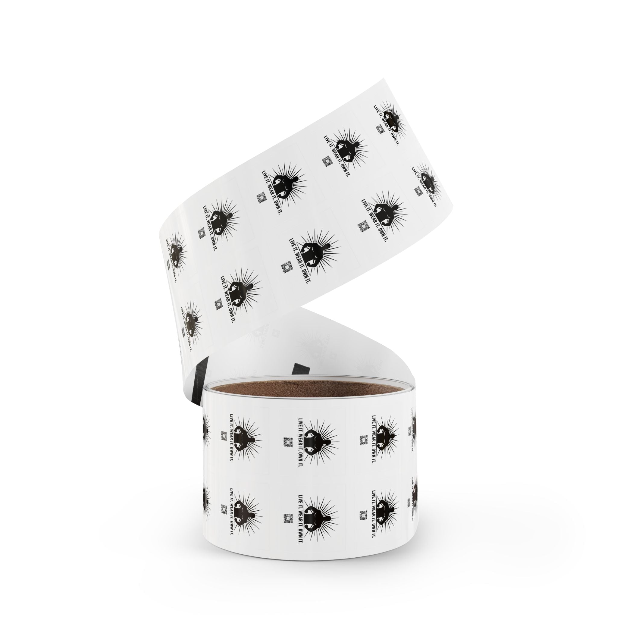 Square Sticker Rolls — “Live It. Wear It. Own It.” Logo Labels for Apparel Brands - Good Life Goods