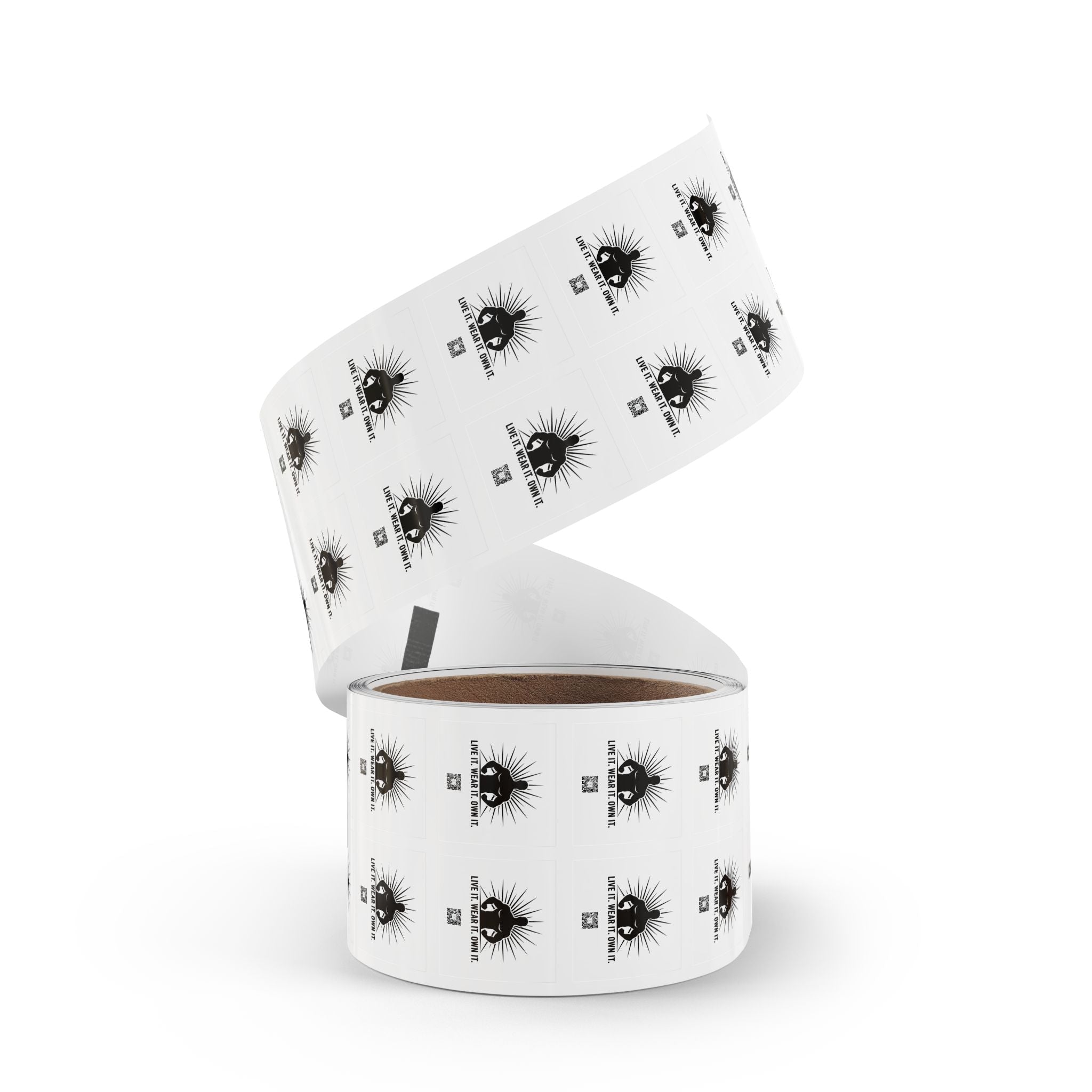 Square Sticker Rolls — “Live It. Wear It. Own It.” Logo Labels for Apparel Brands - Good Life Goods