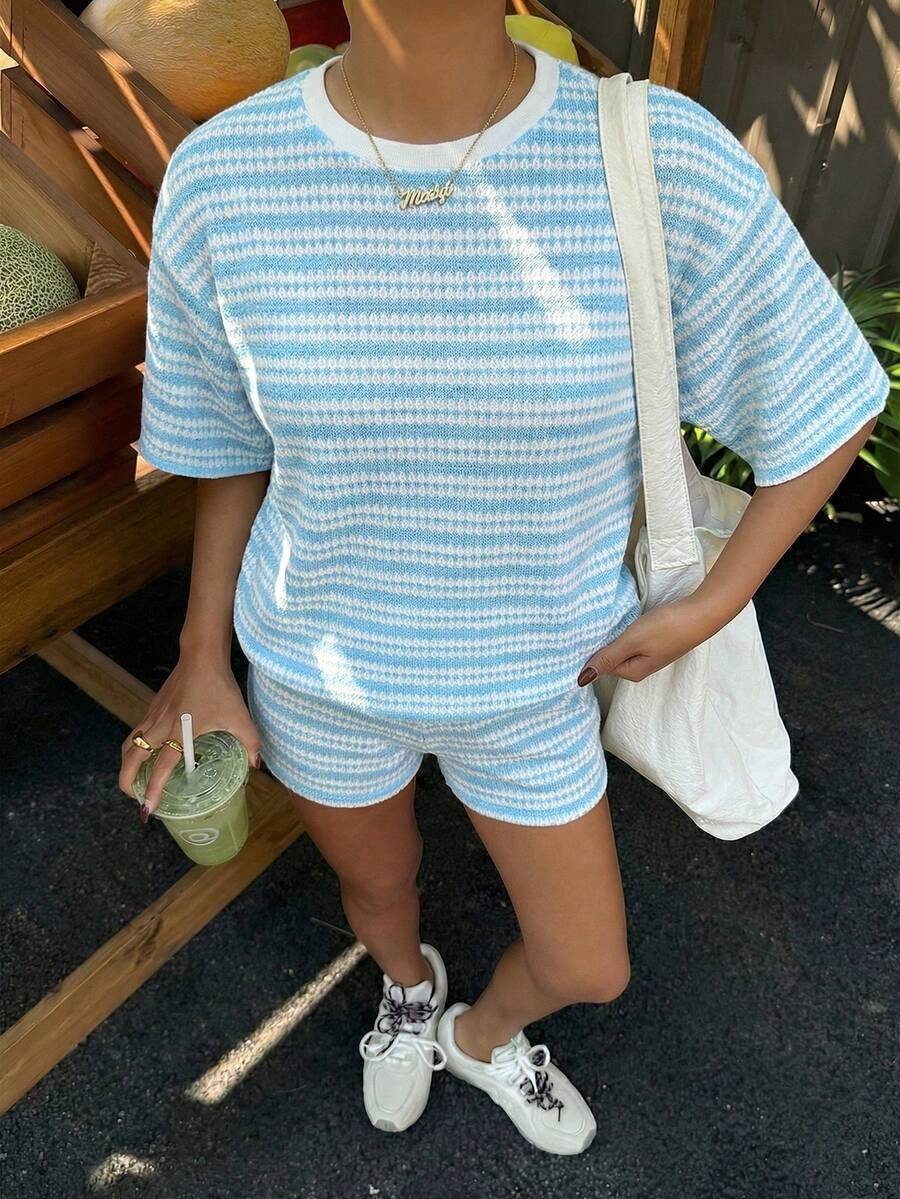 Striped Crew - Neck Shorts Set - Good Life Goods