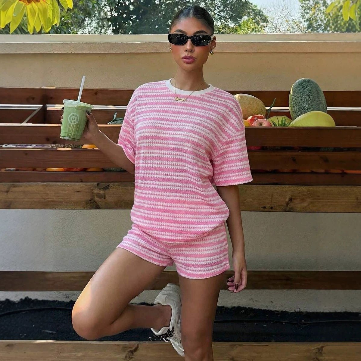 Striped Crew - Neck Shorts Set - Good Life Goods