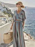 Striped V - Neck Casual Set - Good Life Goods