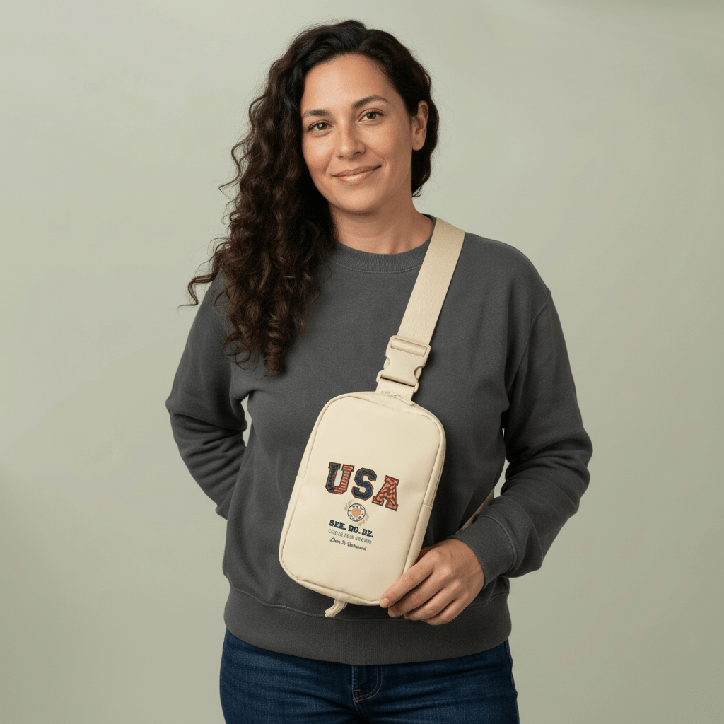 USA Explorer Sling Bag — Embroidered "SEE. DO. BE." Travel Crossbody - Good Life Goods