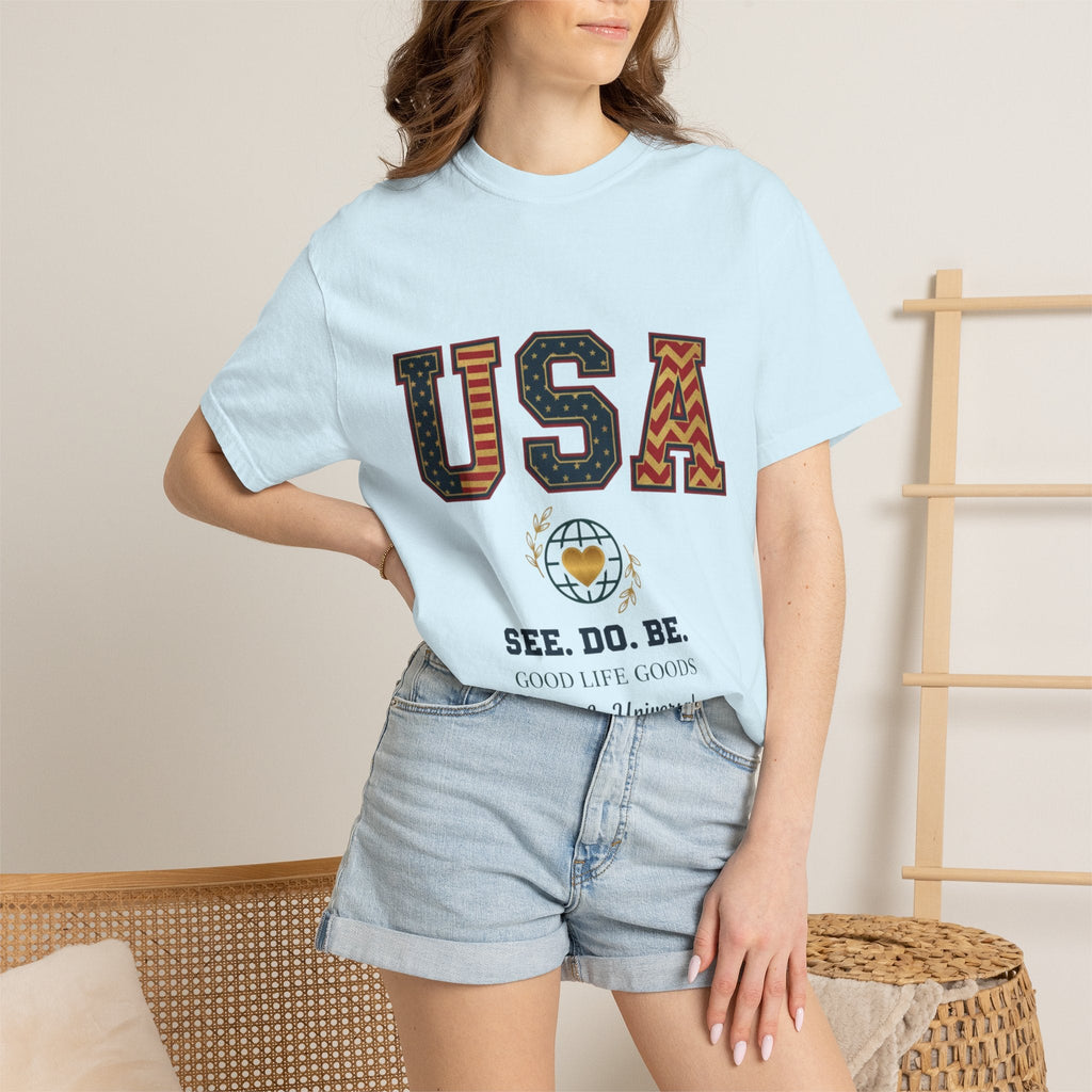 USA Graphic T-Shirt — SEE. DO. BE. Vintage Patriotic Tee - Good Life Goods