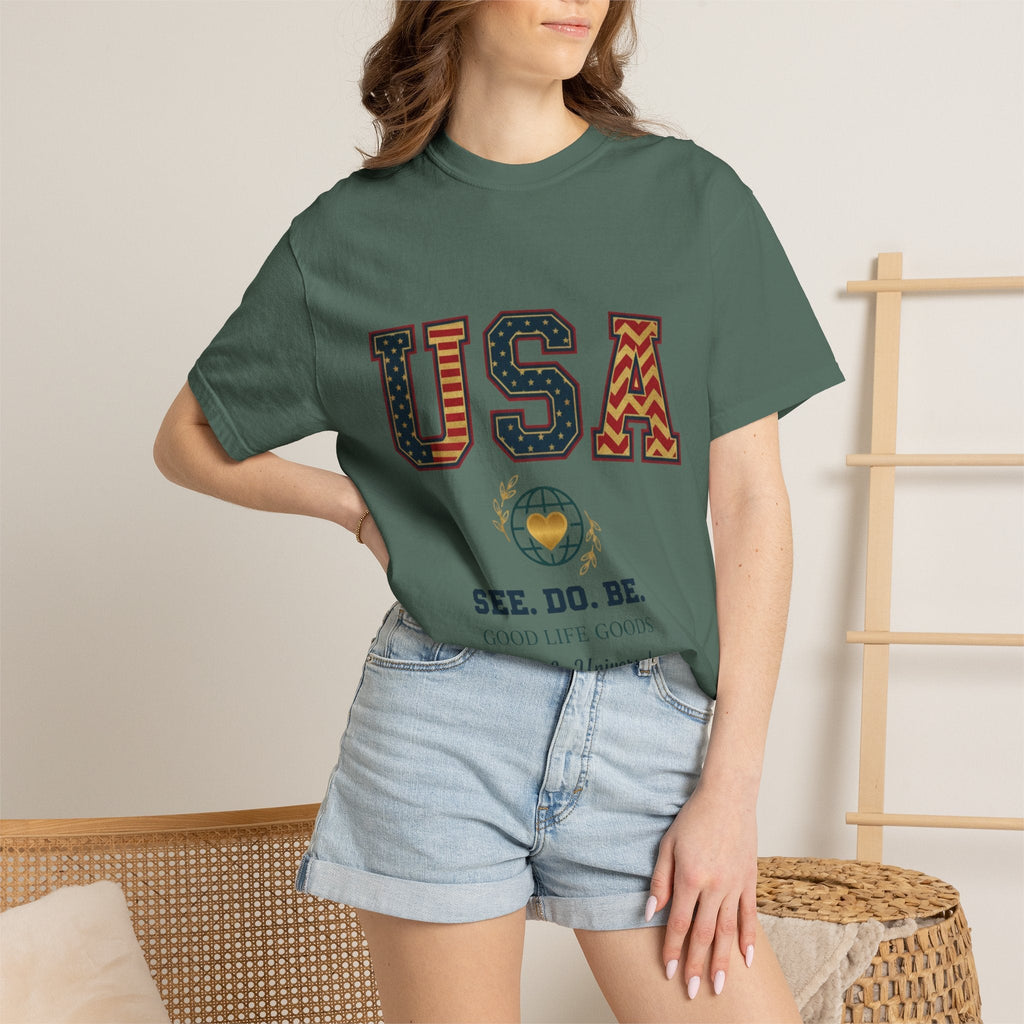 USA Graphic T-Shirt — SEE. DO. BE. Vintage Patriotic Tee - Good Life Goods