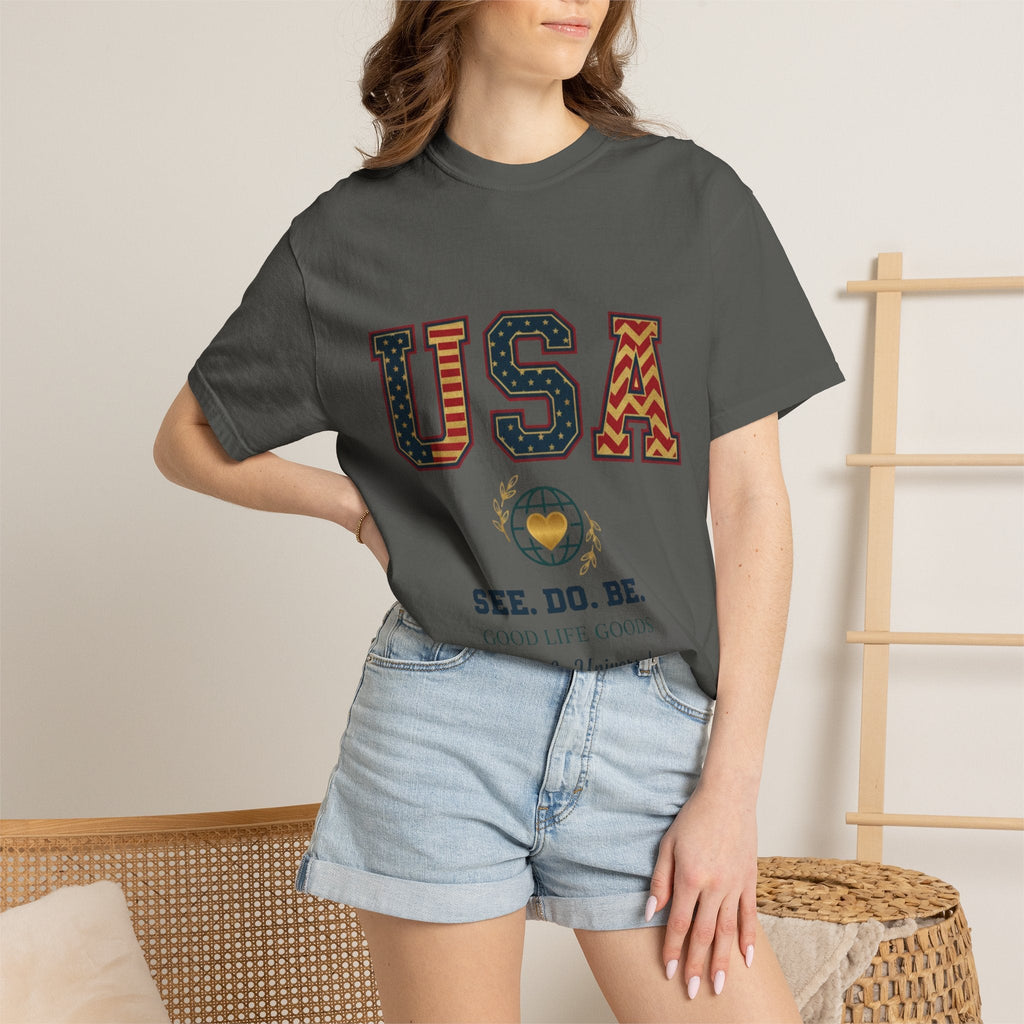 USA Graphic T-Shirt — SEE. DO. BE. Vintage Patriotic Tee - Good Life Goods