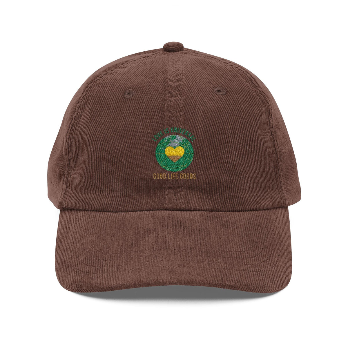 Vintage Corduroy Embroidered Cap – Green Heart Patch - Good Life Goods