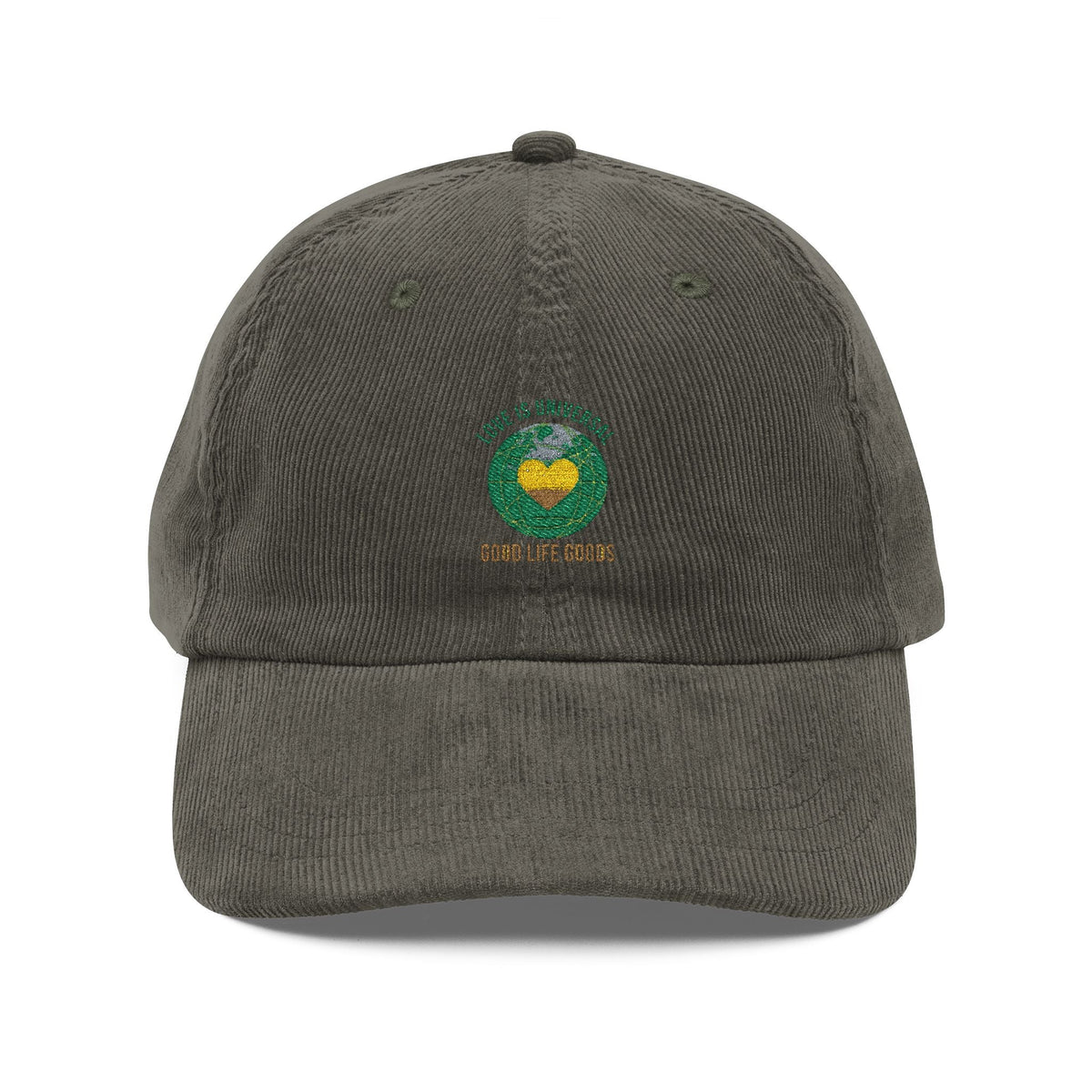 Vintage Corduroy Embroidered Cap – Green Heart Patch - Good Life Goods