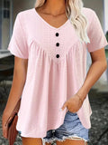 Women's Casual Short - Sleeve V - Neck Top – Soft Jacquard Button Detail - Good Life Goods