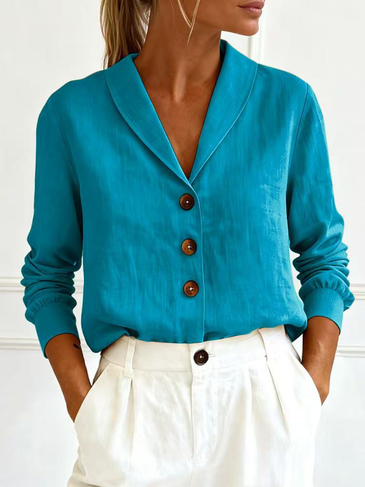 Women's Cotton - Linen Long - Sleeve Shirt – Peter Pan Collar Button - Up - Good Life Goods